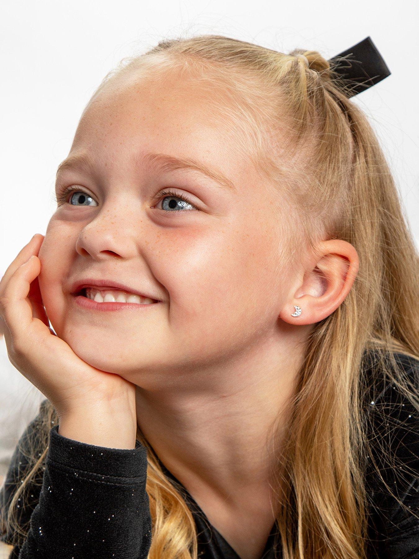 Image 2 of 5 of The Love Collection Sterling Silver Tiny Moon Crystal Studs