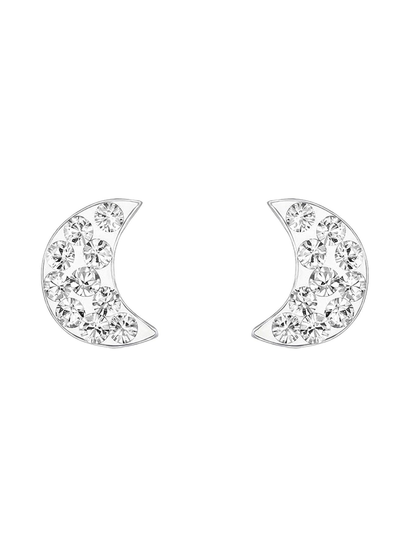 Image 3 of 5 of The Love Collection Sterling Silver Tiny Moon Crystal Studs