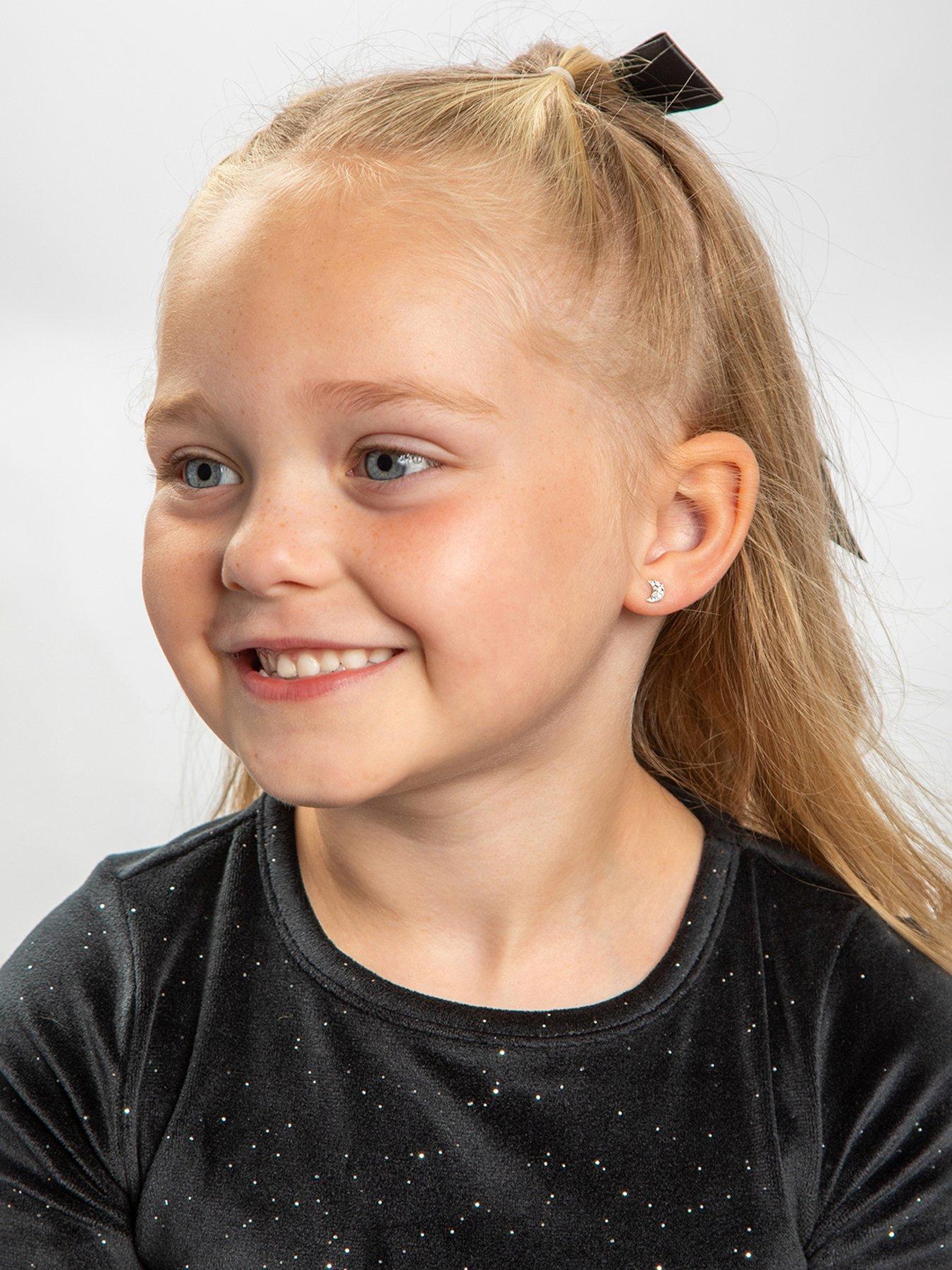 Image 4 of 5 of The Love Collection Sterling Silver Tiny Moon Crystal Studs