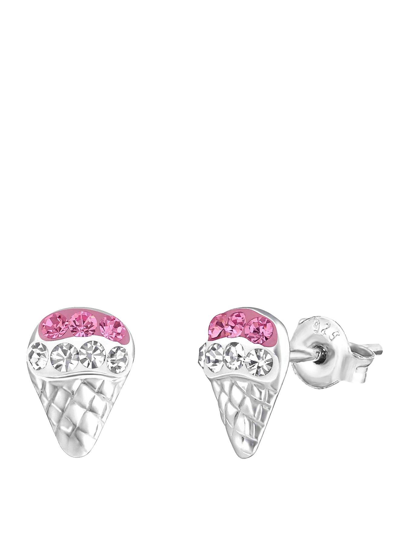 The Love Collection Sterling Silver Pink Crystal Ice Cream Studs