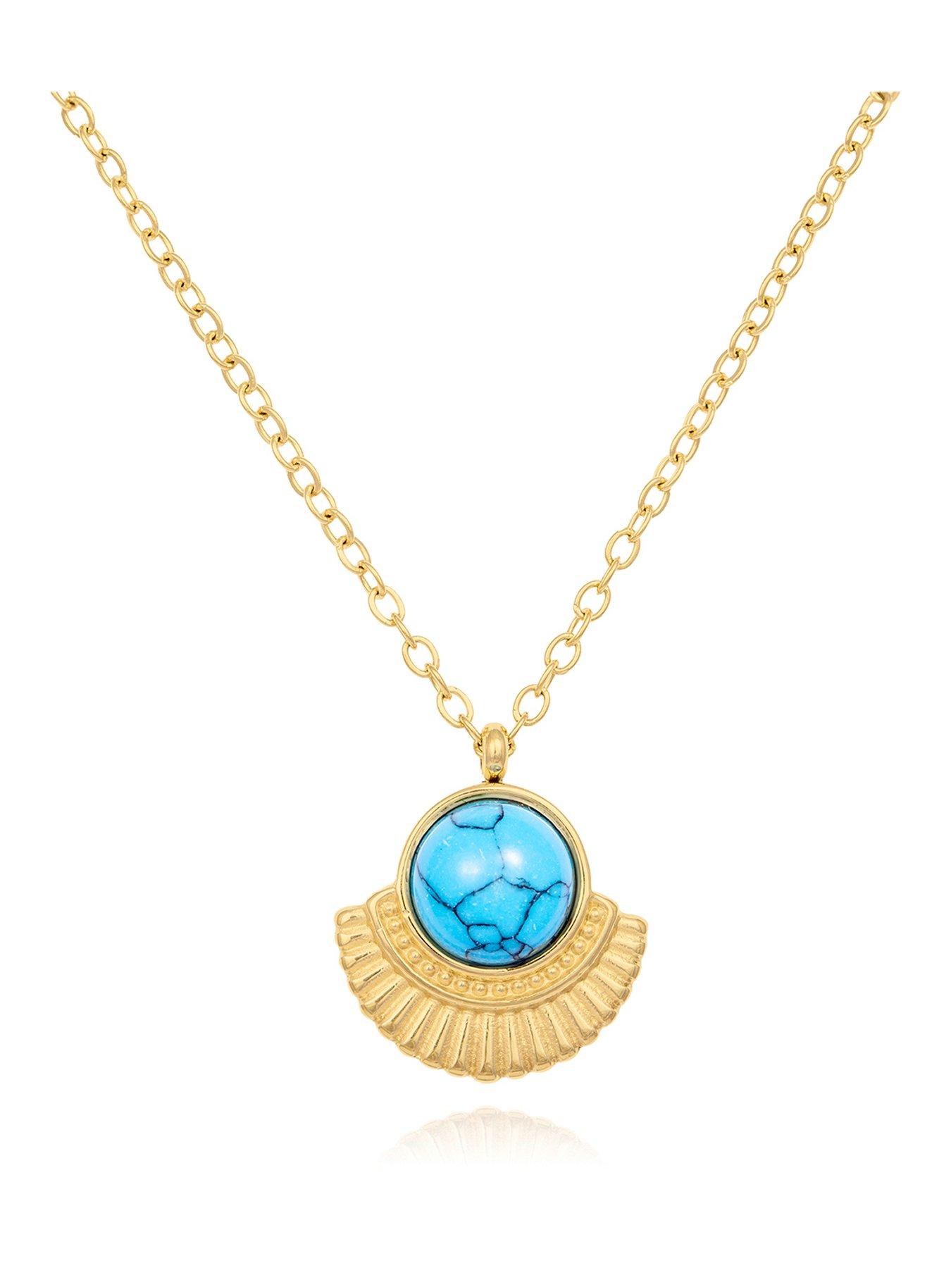 The Love Collection Gold Plated Stainless Steel Boho Turquoise Fan Pendant Necklace