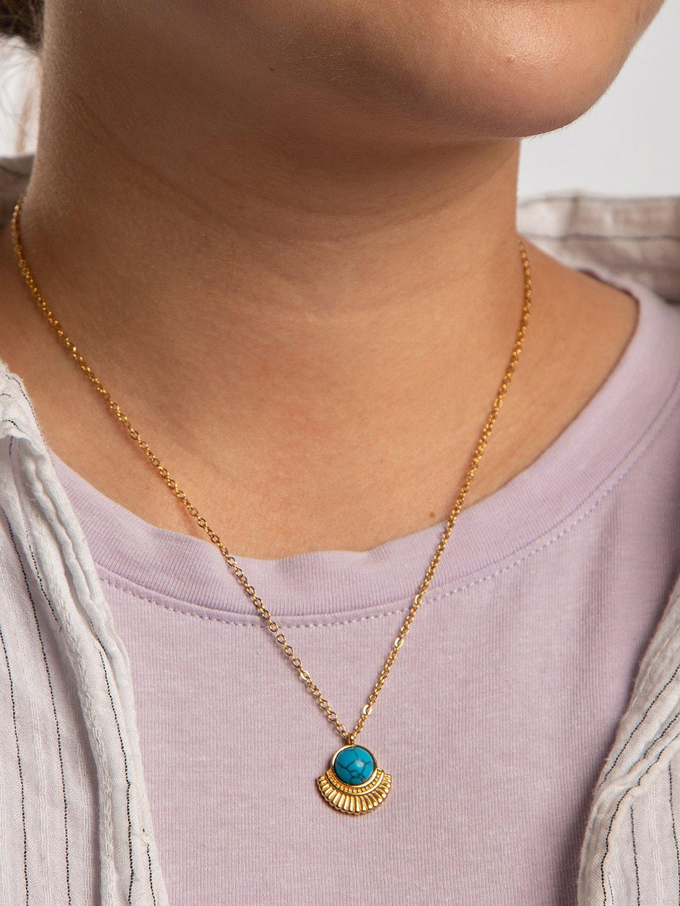 the-love-collection-gold-plated-stainless-steel-boho-turquoise-fan-pendant-necklacestillFront