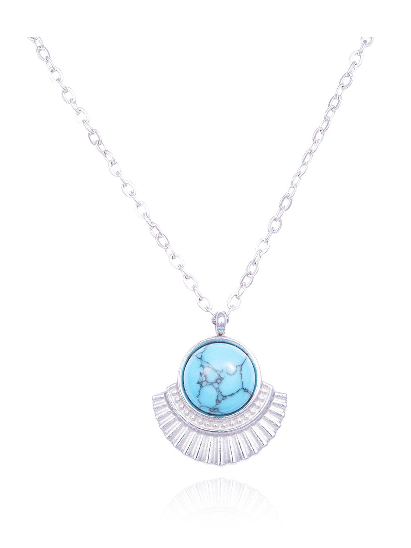 The Love Collection Stainless Steel Boho Turquoise Fan Pendant Necklace