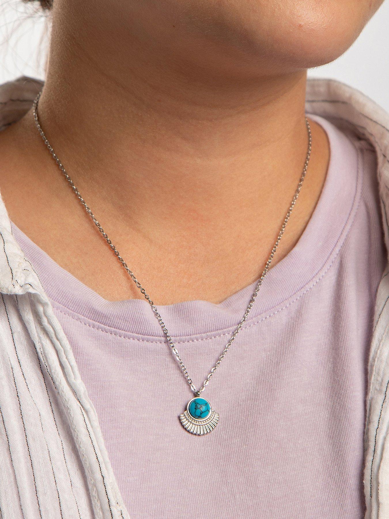 the-love-collection-stainless-steel-boho-turquoise-fan-pendant-necklacestillFront