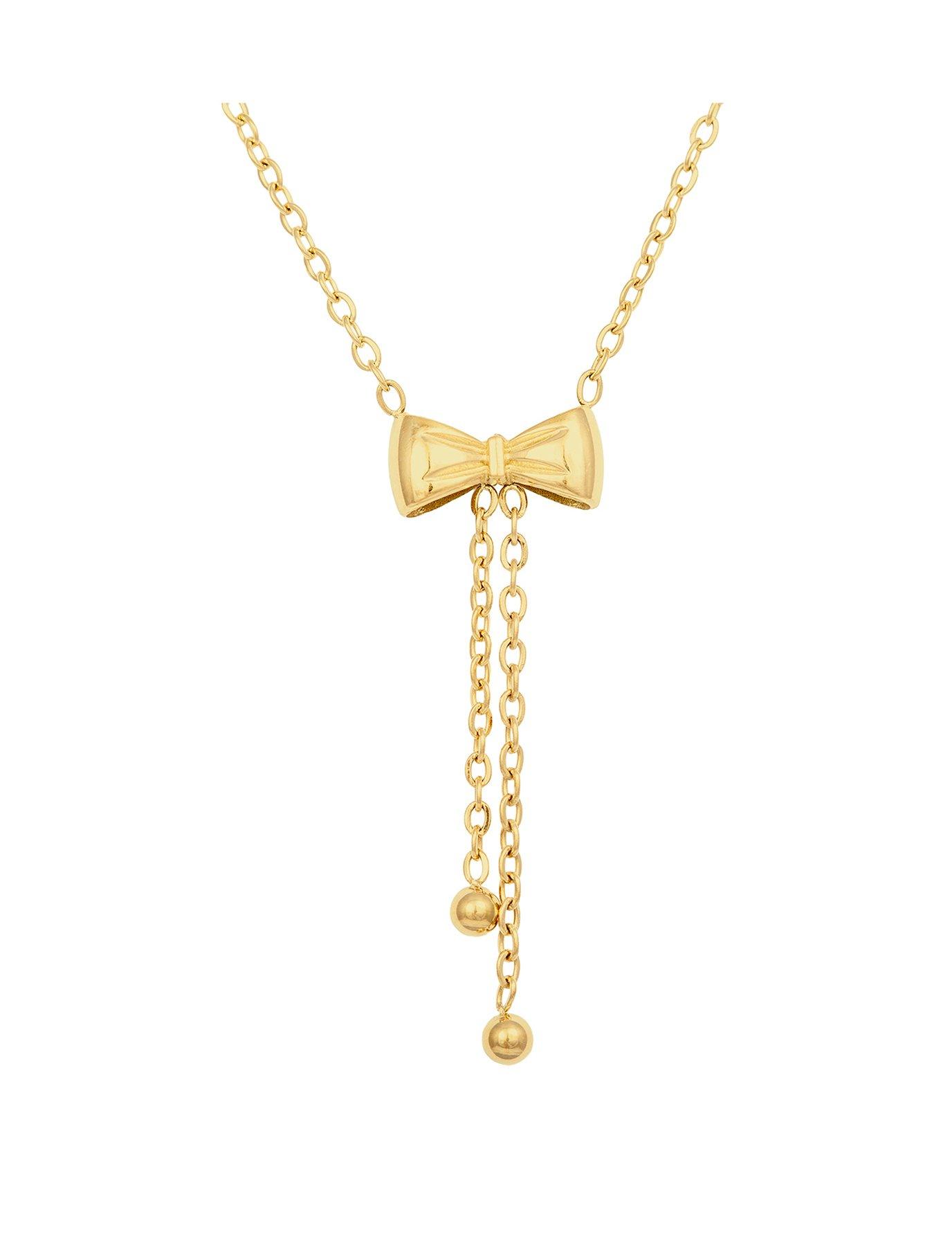 the-love-collection-gold-plated-stainless-steel-bow-drop-necklace