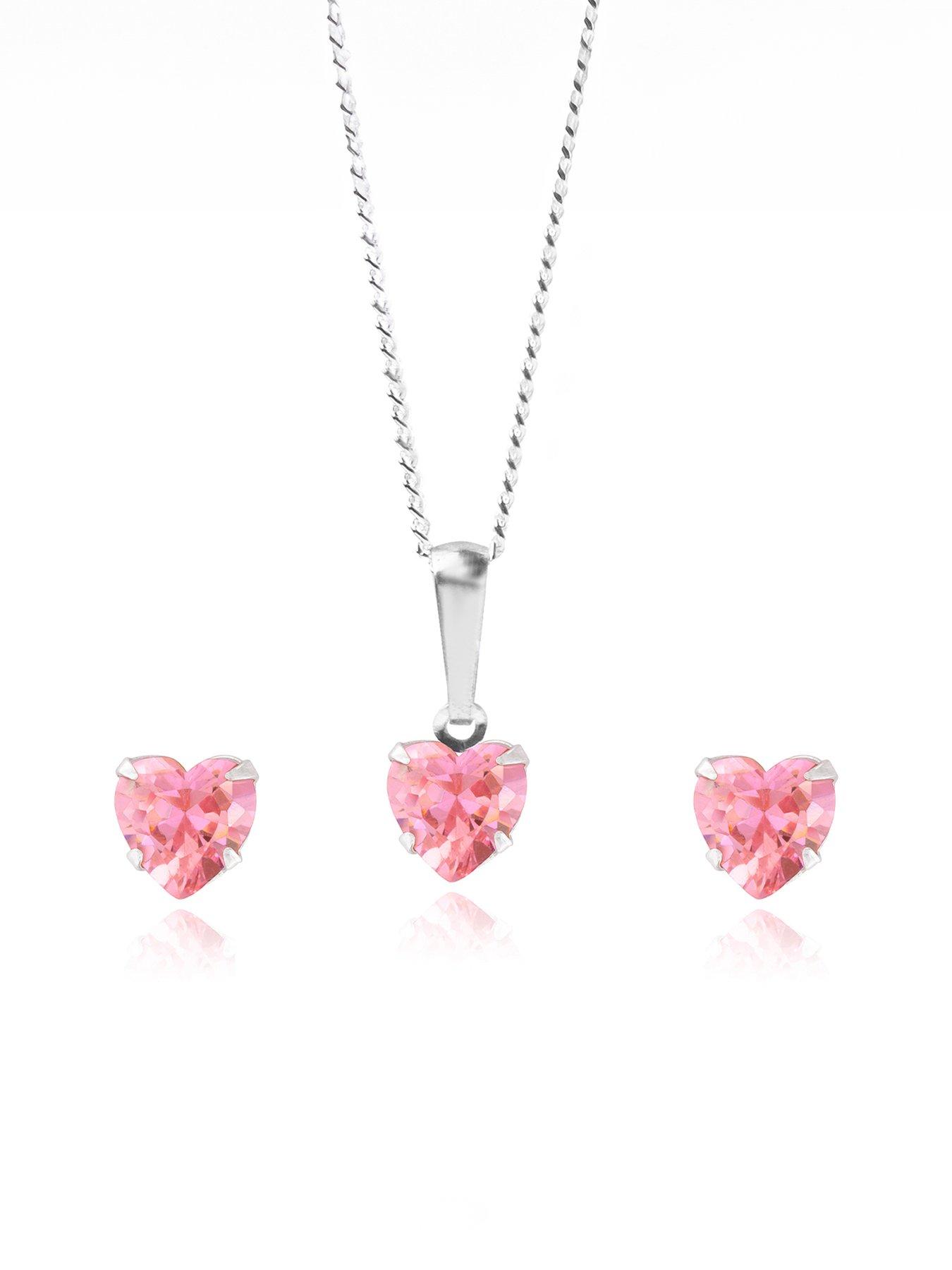 the-love-collection-pink-cz-heart-stud-earring-and-pendant-set