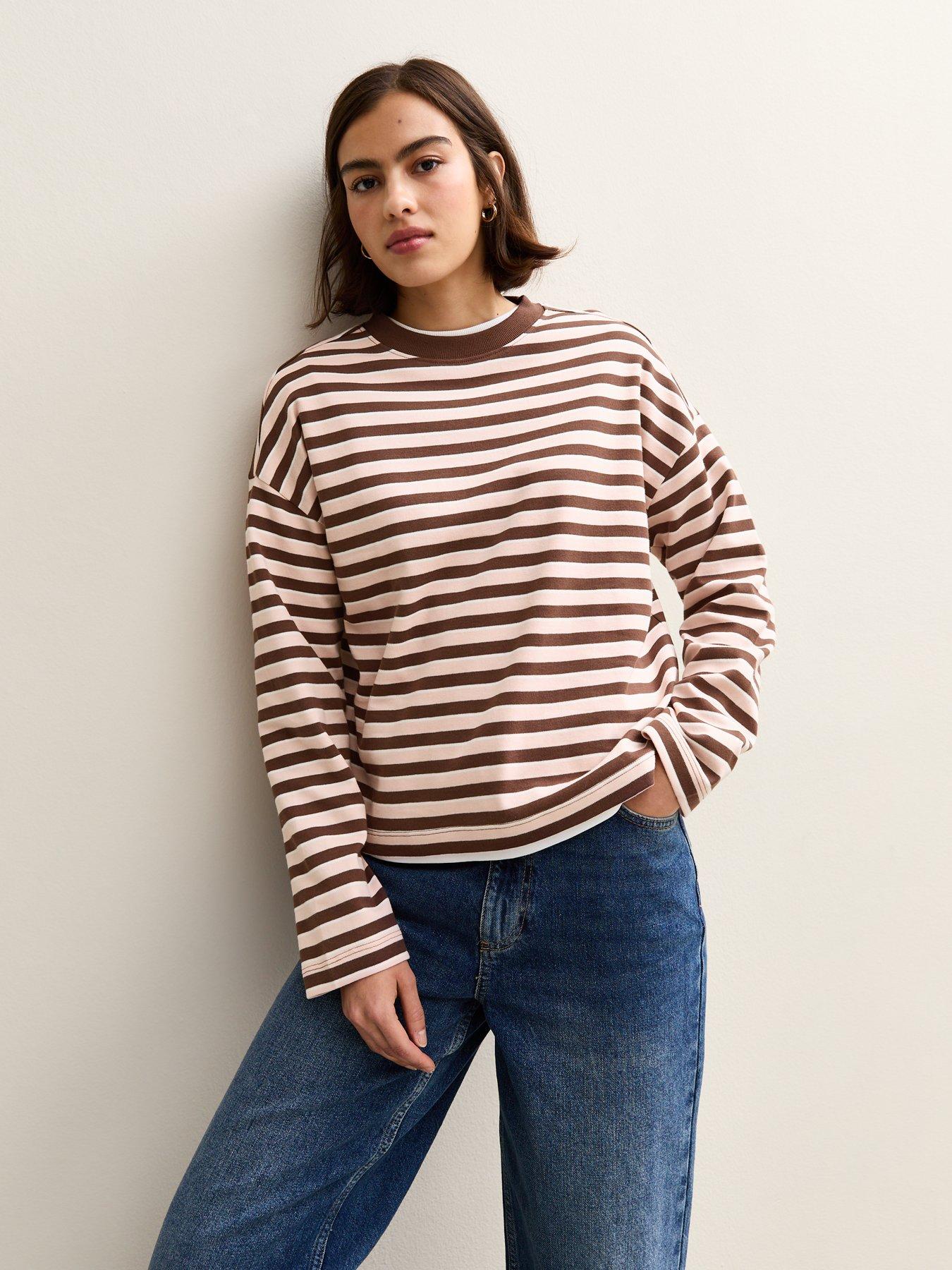 New Look Striped Premium Heavyweight Cotton Long Sleeves Top - Pink