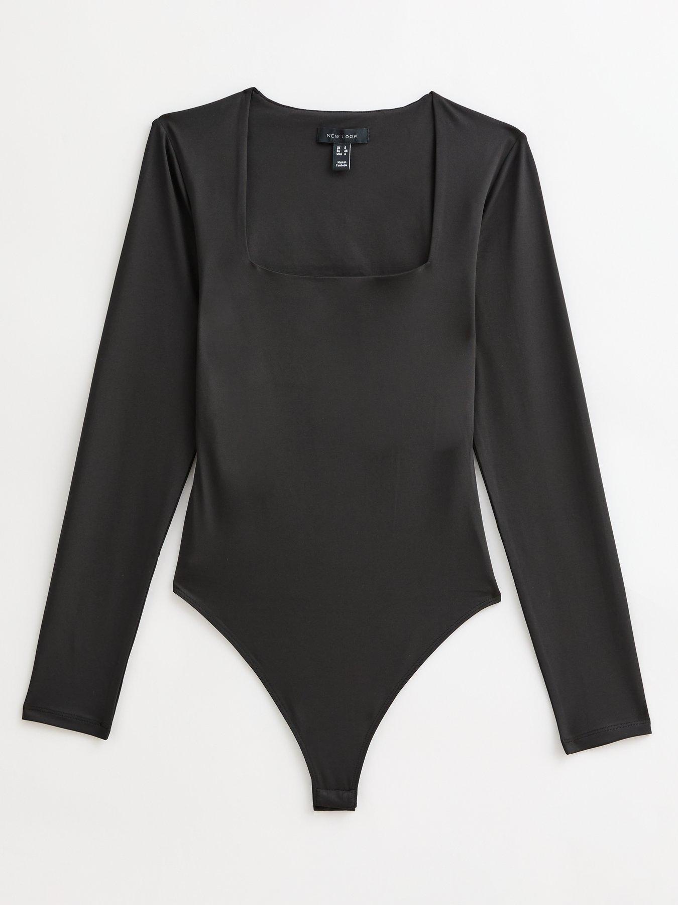 Image 5 of 5 of New Look Slinky Square Neck Long Sleeve Bodysuit - Black