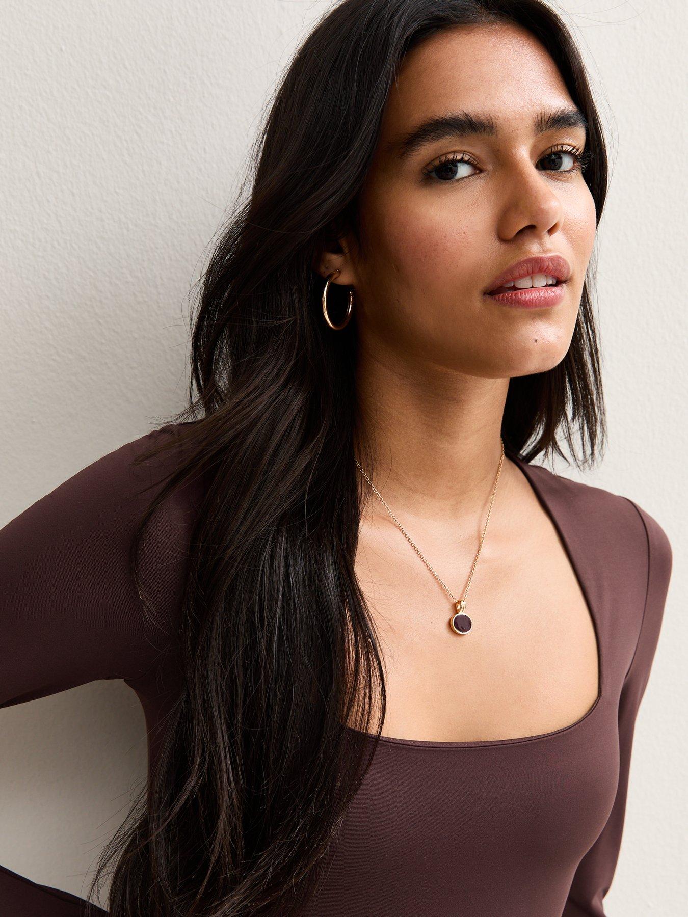 Image 4 of 5 of New Look Burgundy Slinky Square Neck Long Sleeve Bodysuit
