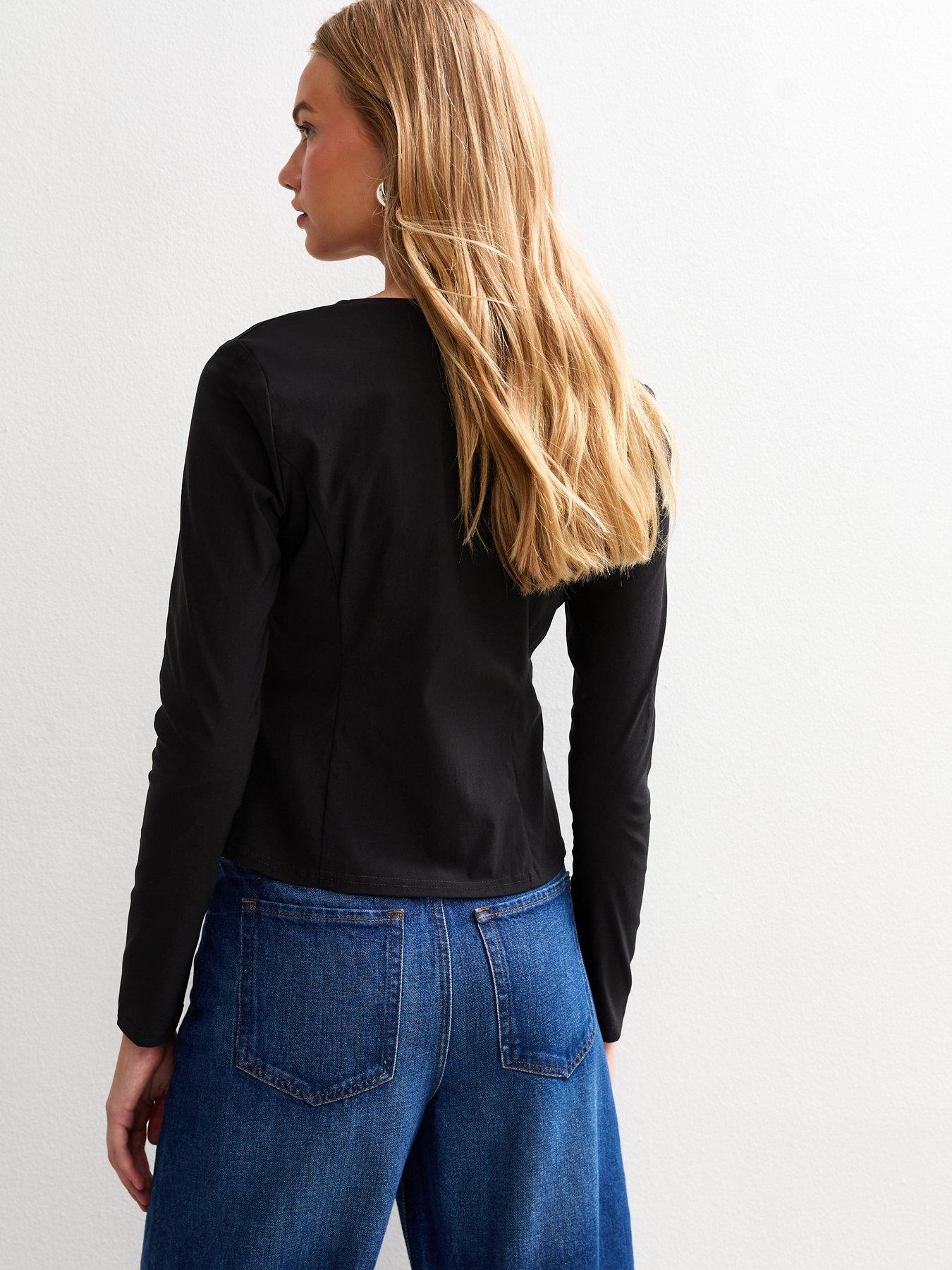 new-look-square-neck-button-up-long-sleeve-top-blackstillFront