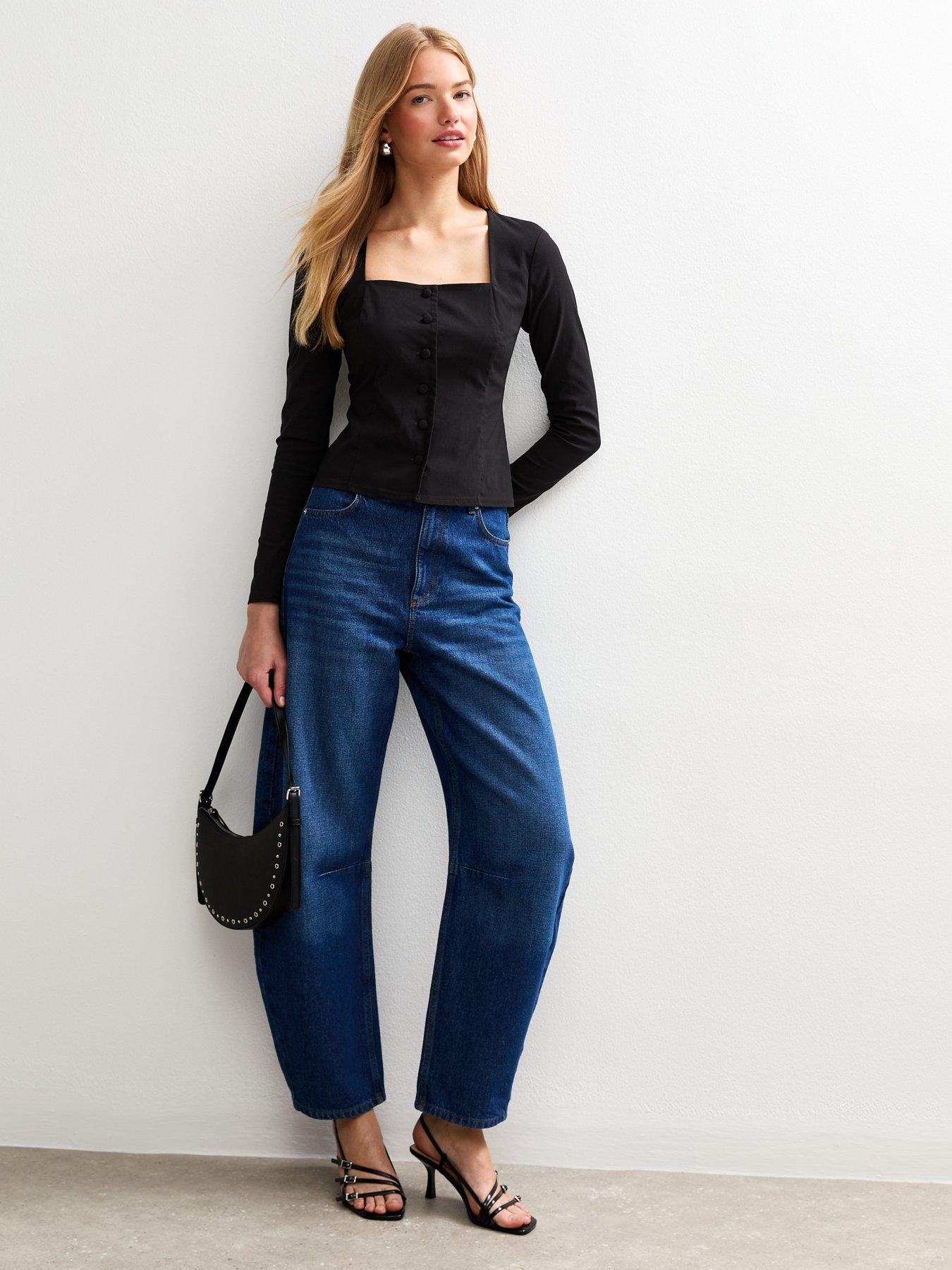 new-look-square-neck-button-up-long-sleeve-top-blackback