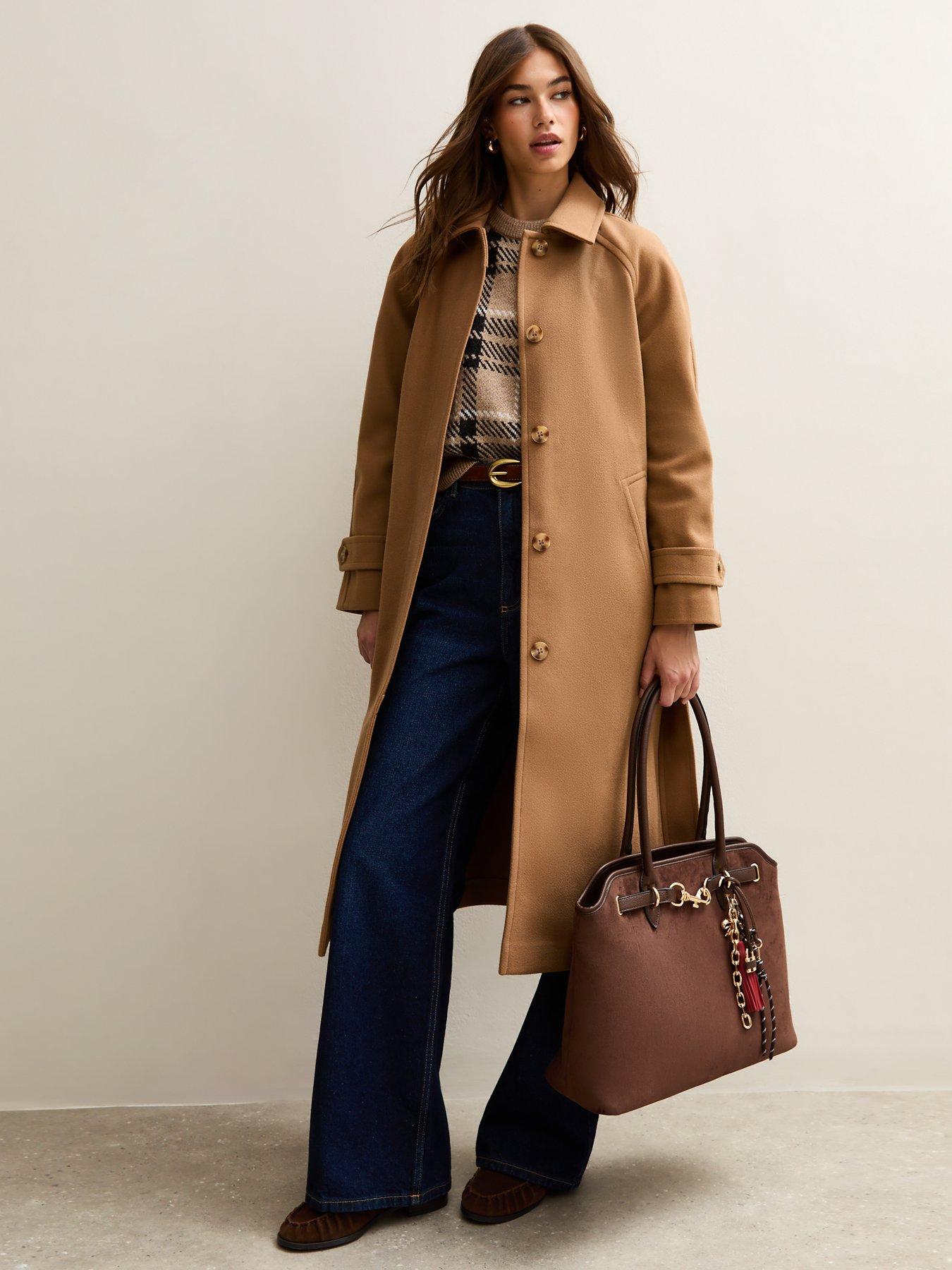 New Look Button Front Belted Midi Coat - Brown