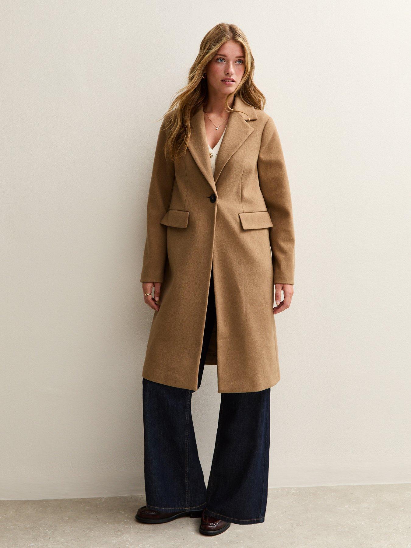 Image 1 of 6 of New Look Single Button Lined Coat - Camel