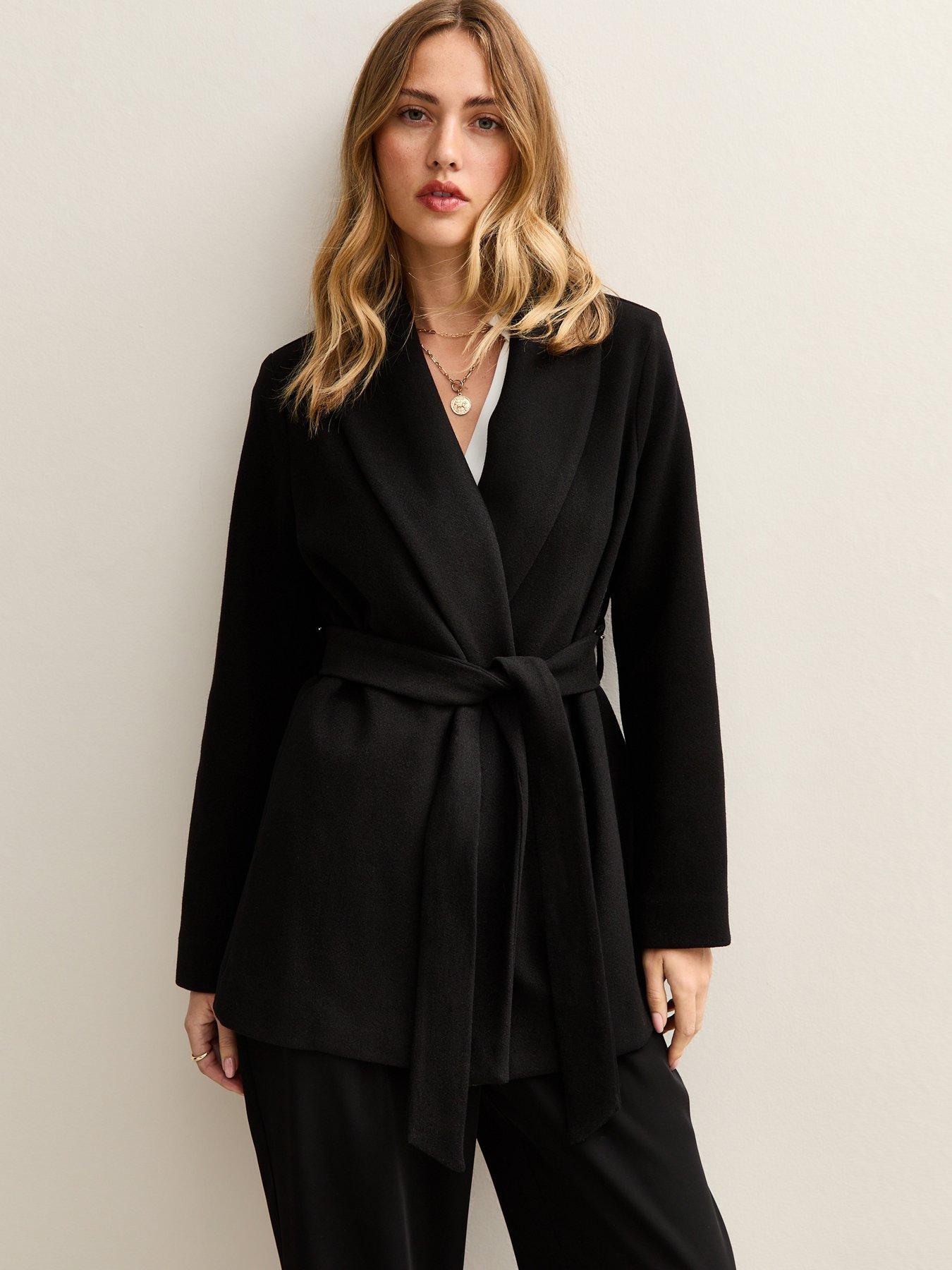 new-look-soft-touch-shawl-lapel-short-coat-blackfront