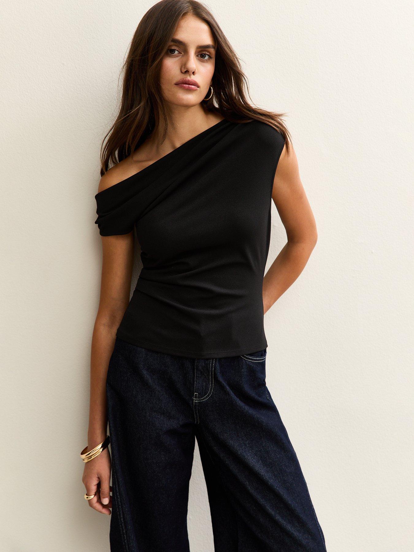 Image 1 of 6 of New Look Gathered Off The Shoulder Top - Black