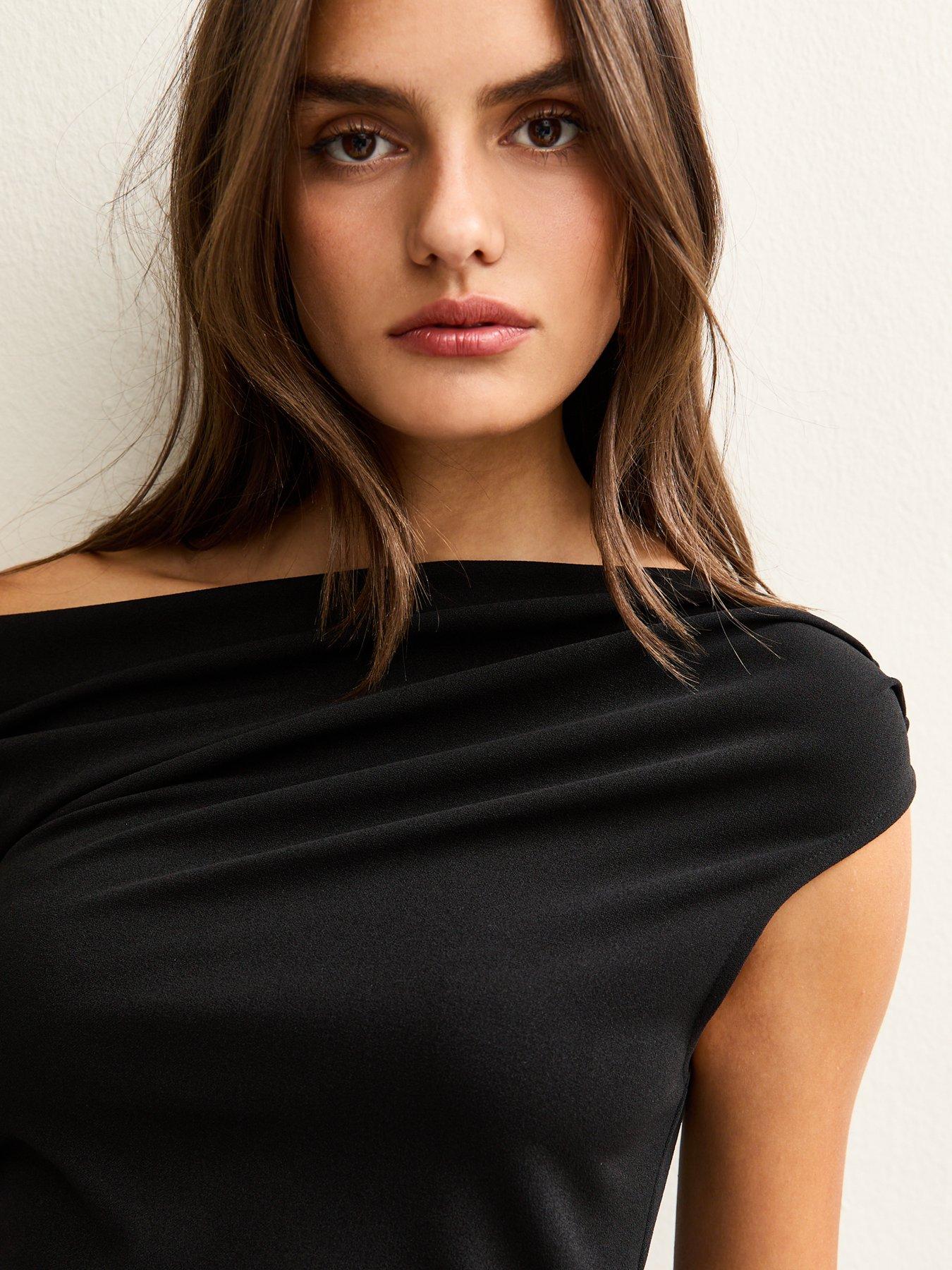 Image 5 of 6 of New Look Gathered Off The Shoulder Top - Black