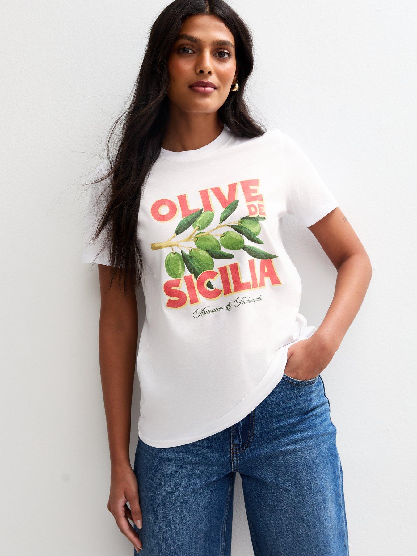New Look Olive Print T-Shirt - White