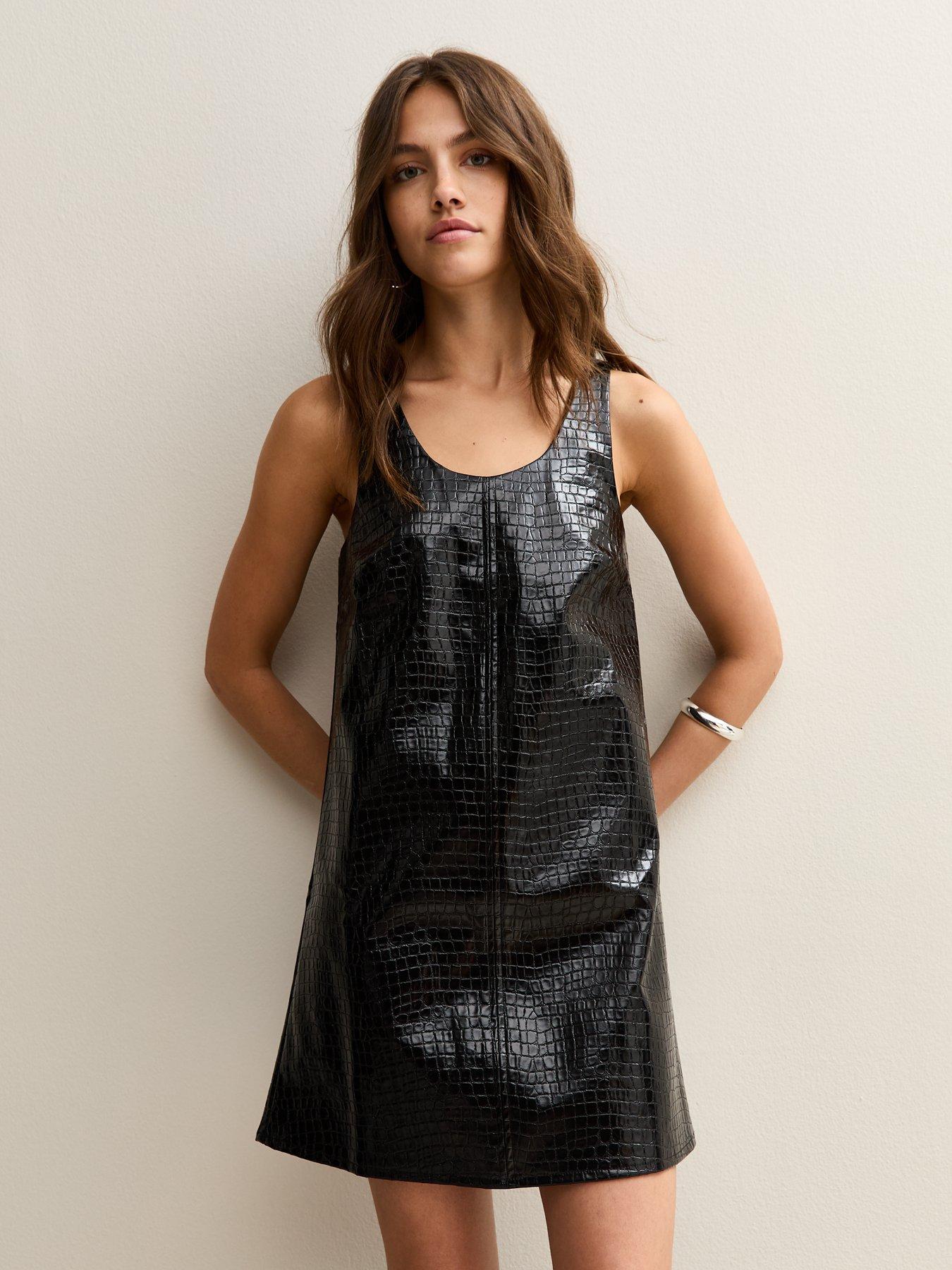 New Look Crocodile Effect Faux Leather Dress - Black