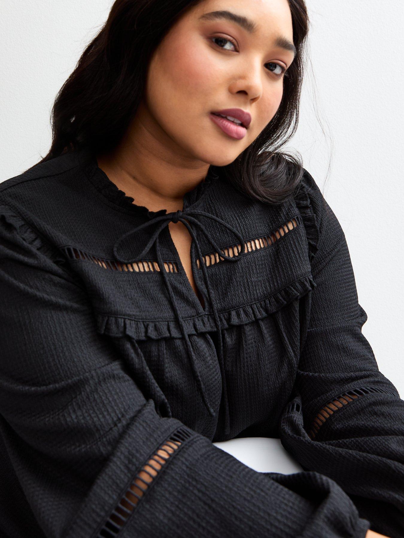 New Look Curves Ladder Stitch Trim Blouse - Black