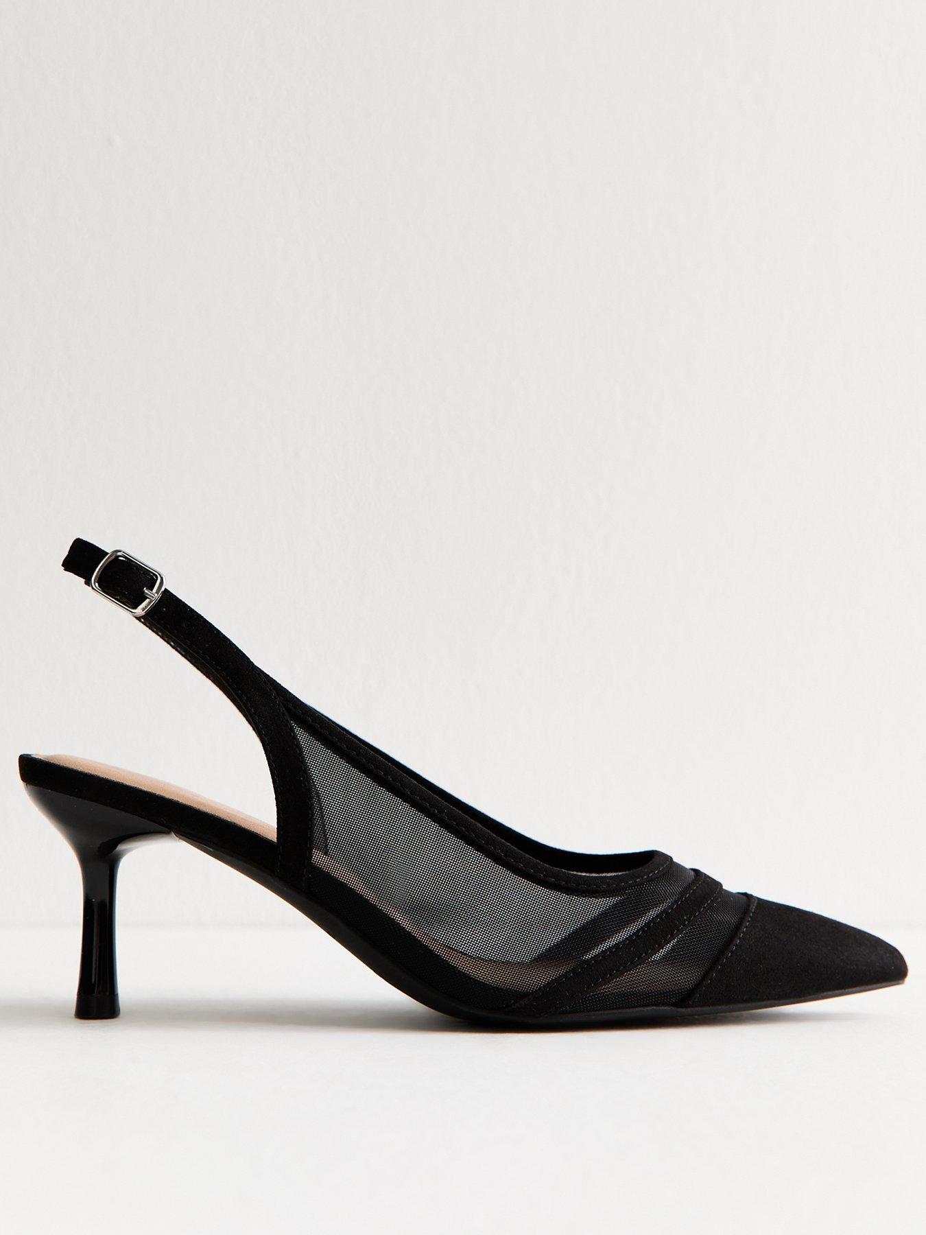 New Look Black Mesh Contrast Trim Slingback Pumps
