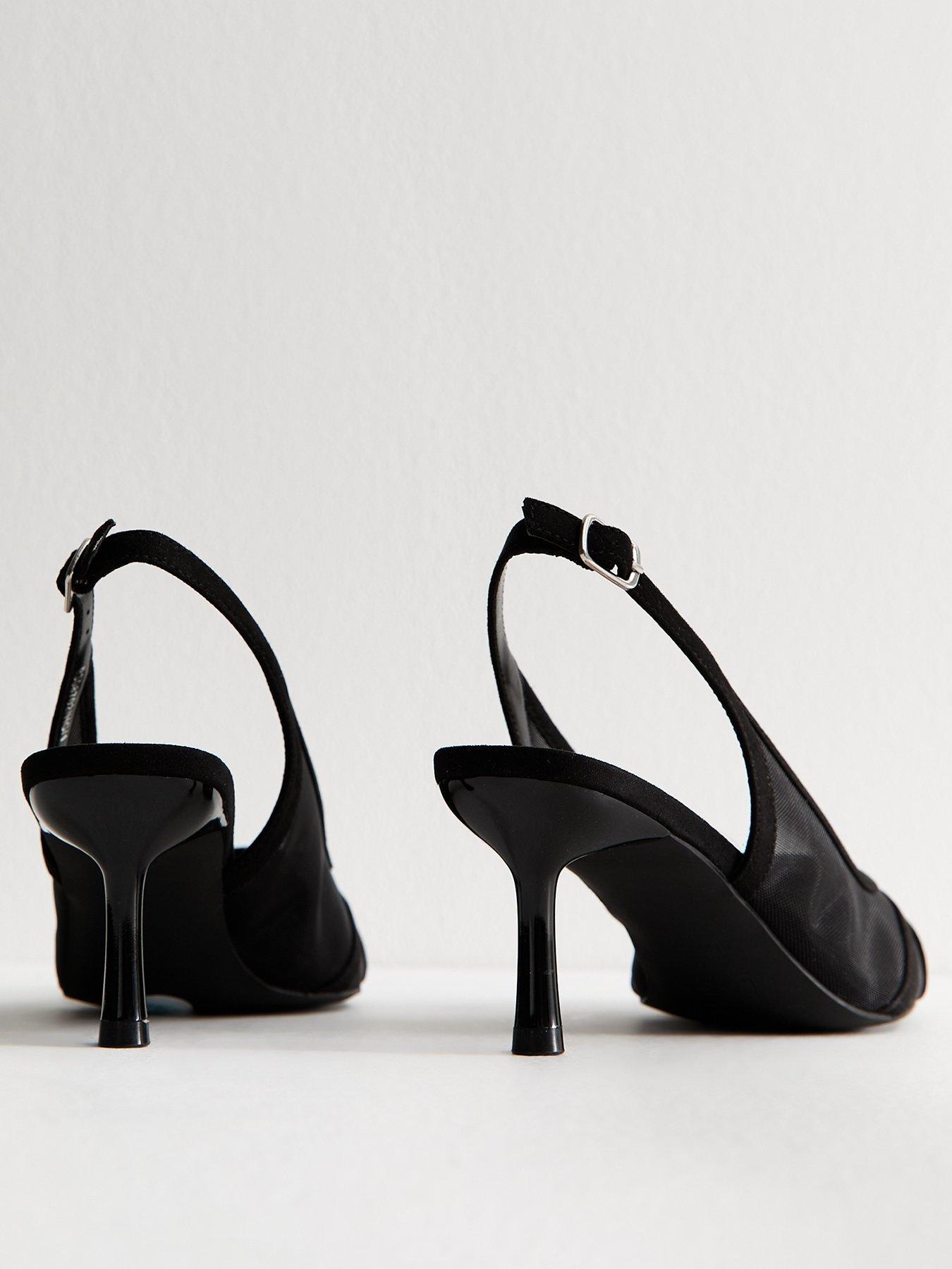 Image 3 of 6 of New Look Black Mesh Contrast Trim Slingback Pumps