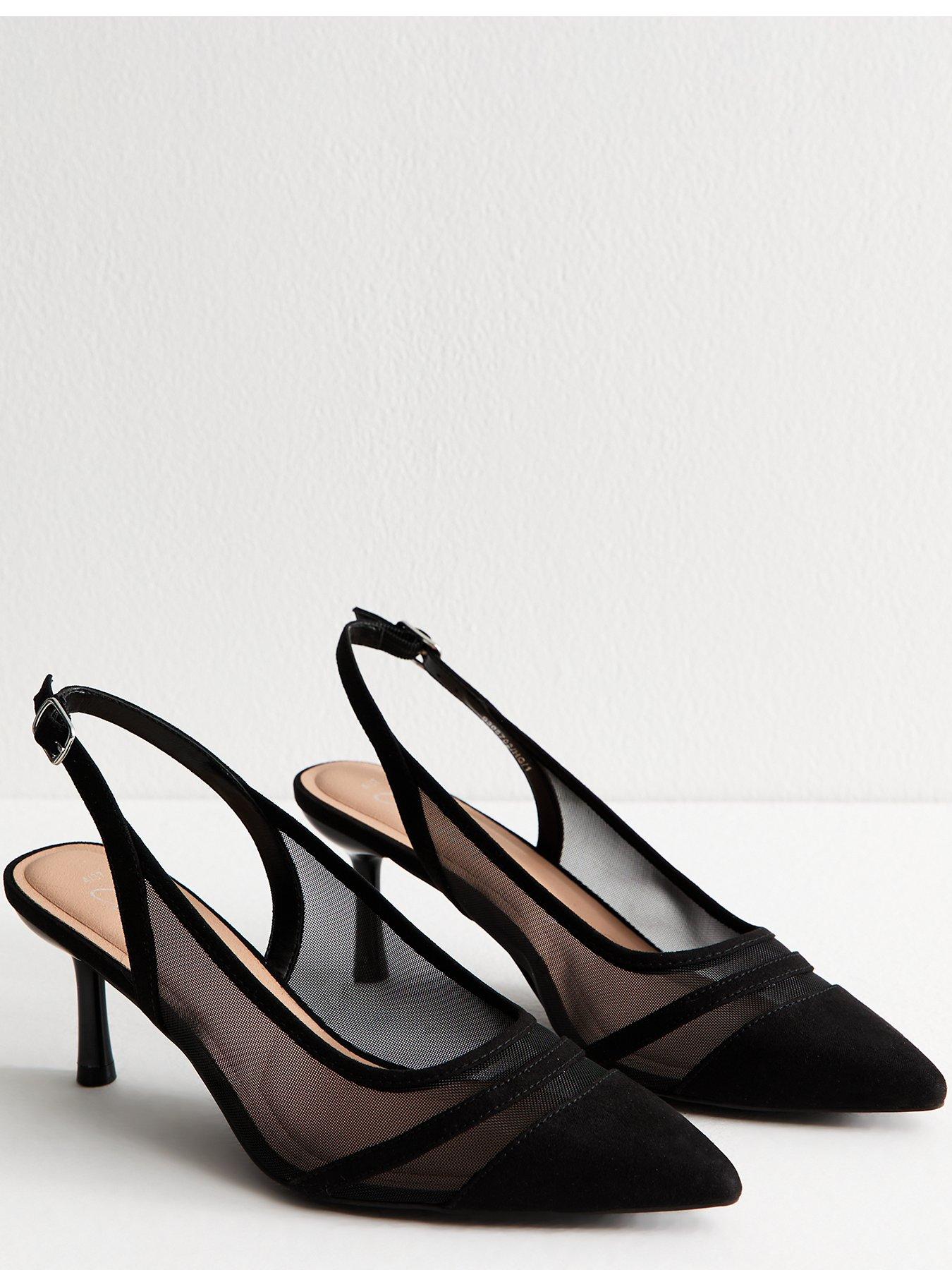 Image 4 of 6 of New Look Black Mesh Contrast Trim Slingback Pumps