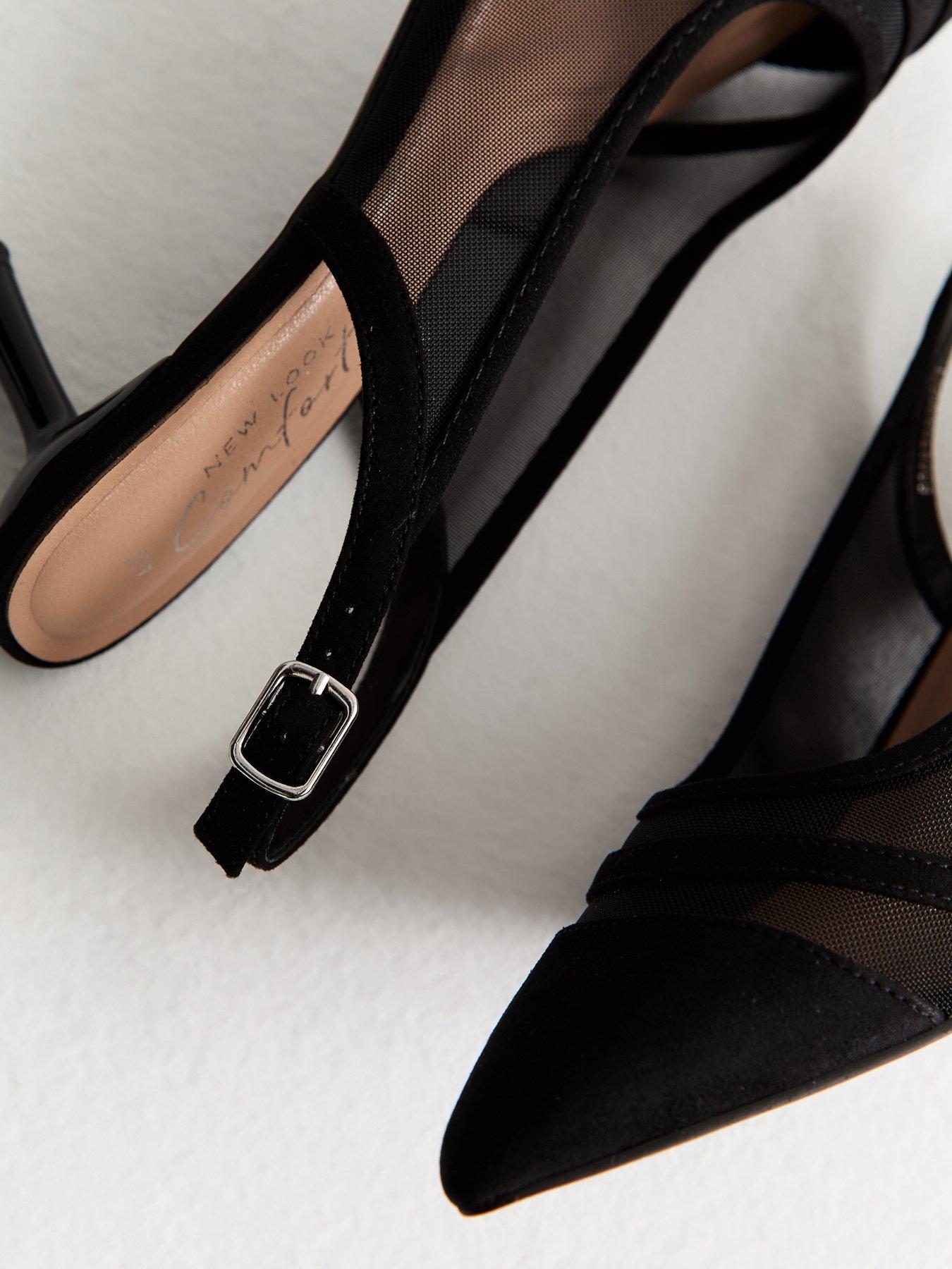 Image 5 of 6 of New Look Black Mesh Contrast Trim Slingback Pumps