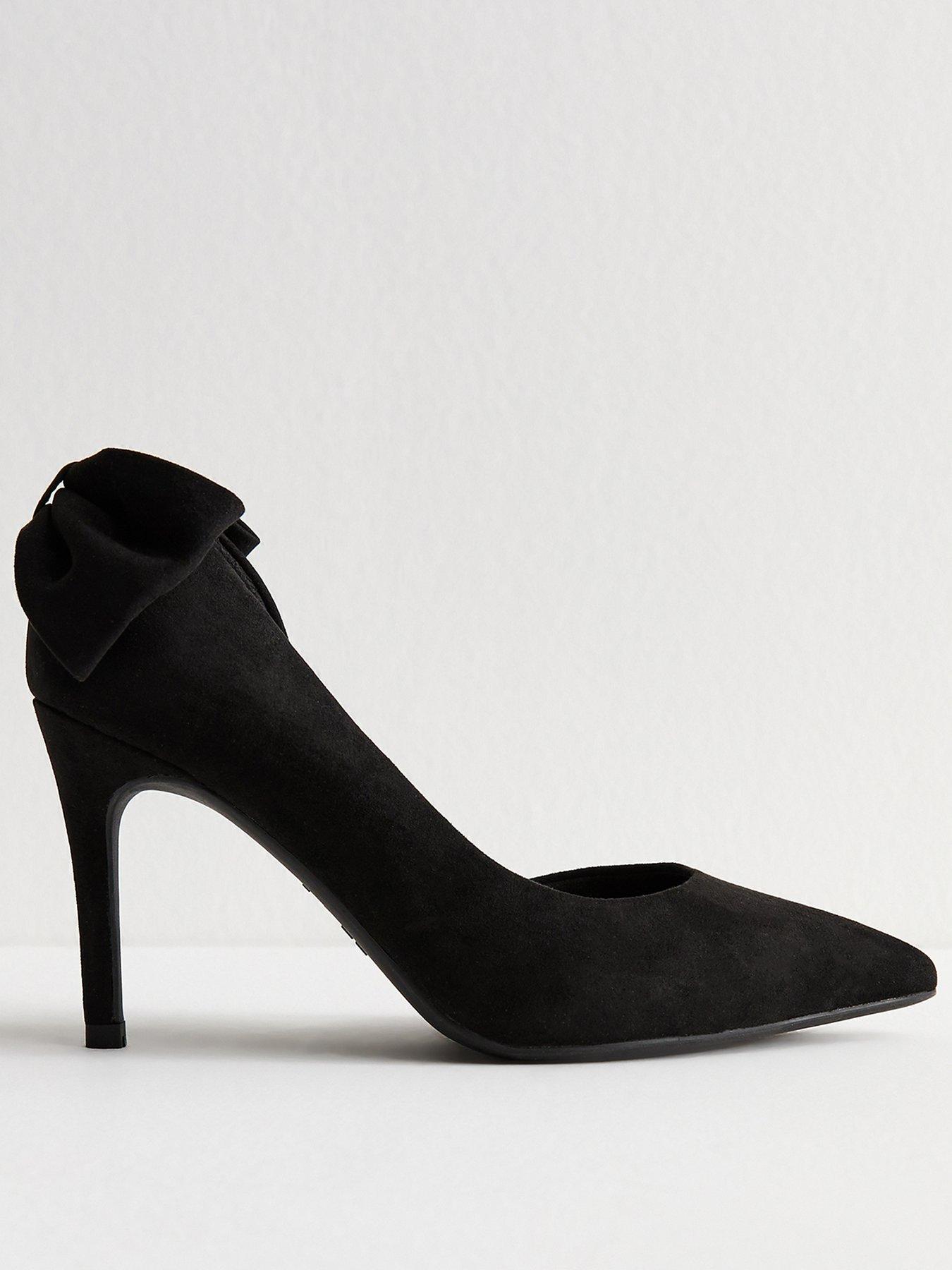 New Look Wide Fit Black Faux Suede Bow Detail Court Shoes