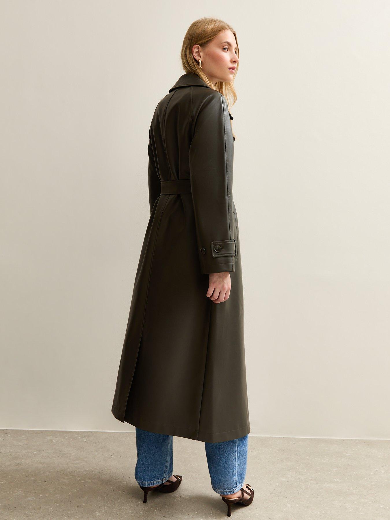 new-look-faux-leather-trench-coat-dark-greenstillFront