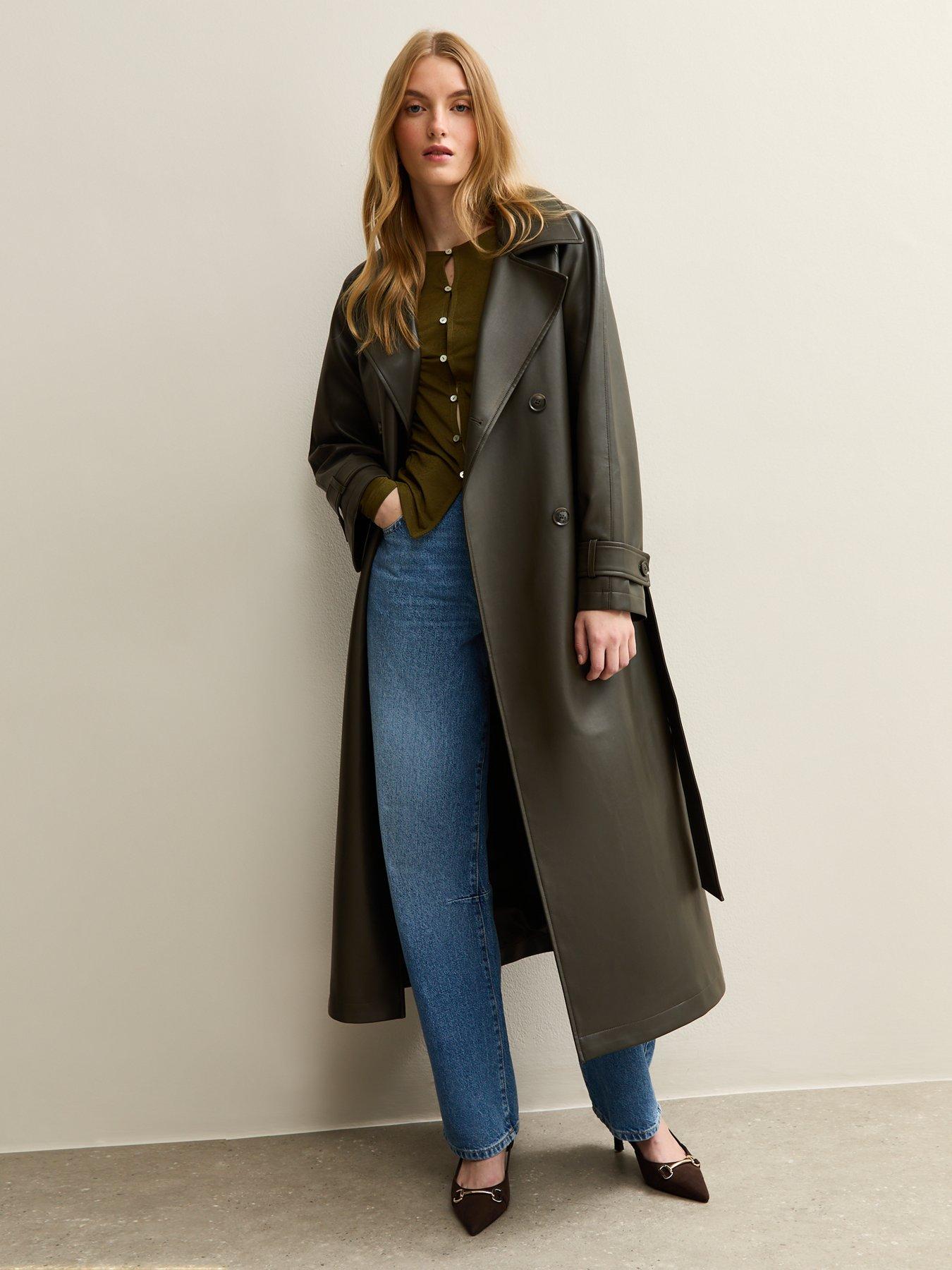 new-look-faux-leather-trench-coat-dark-greenback