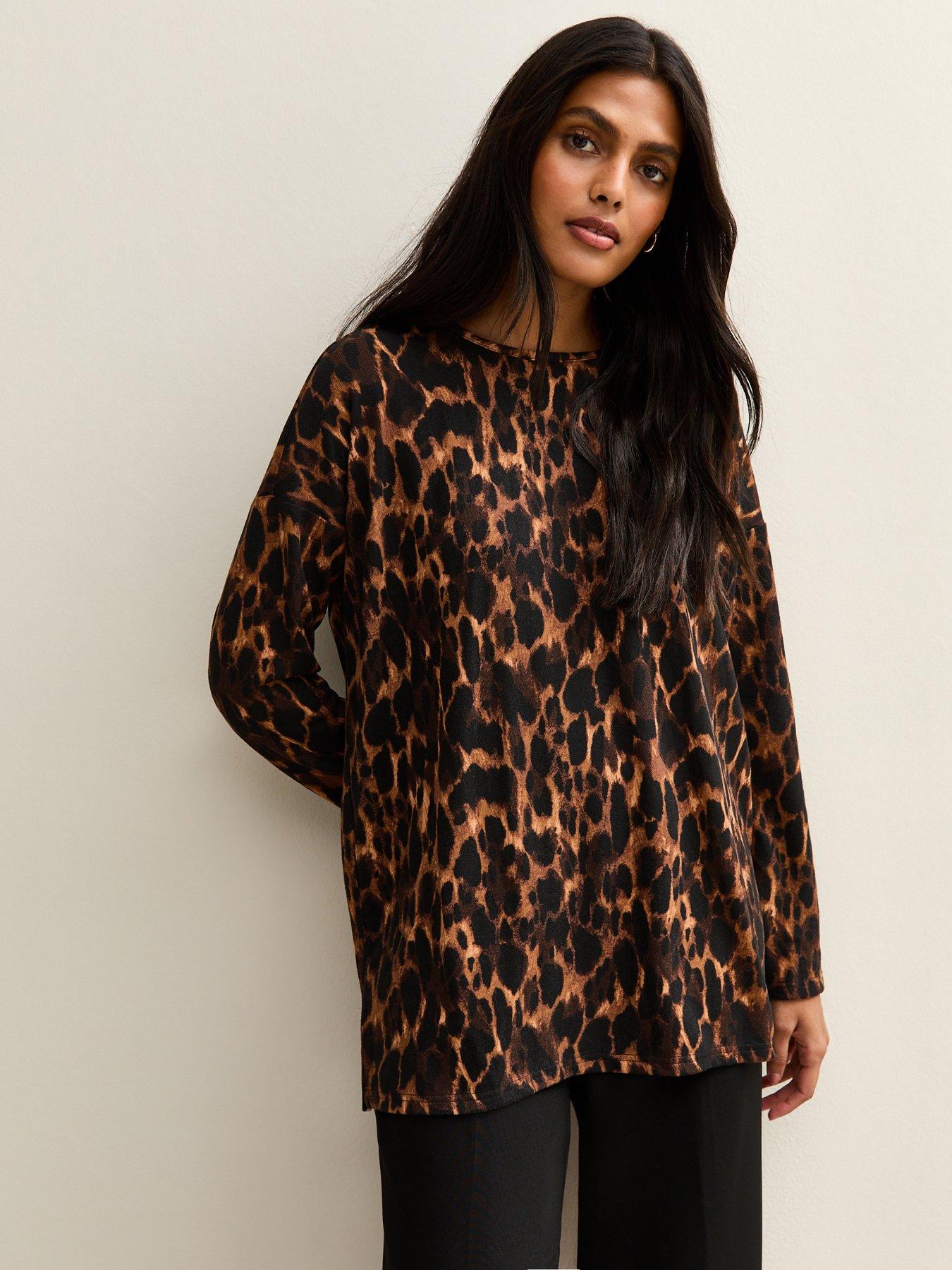Image 1 of 5 of New Look Brown Leopard Print Soft Touch Top