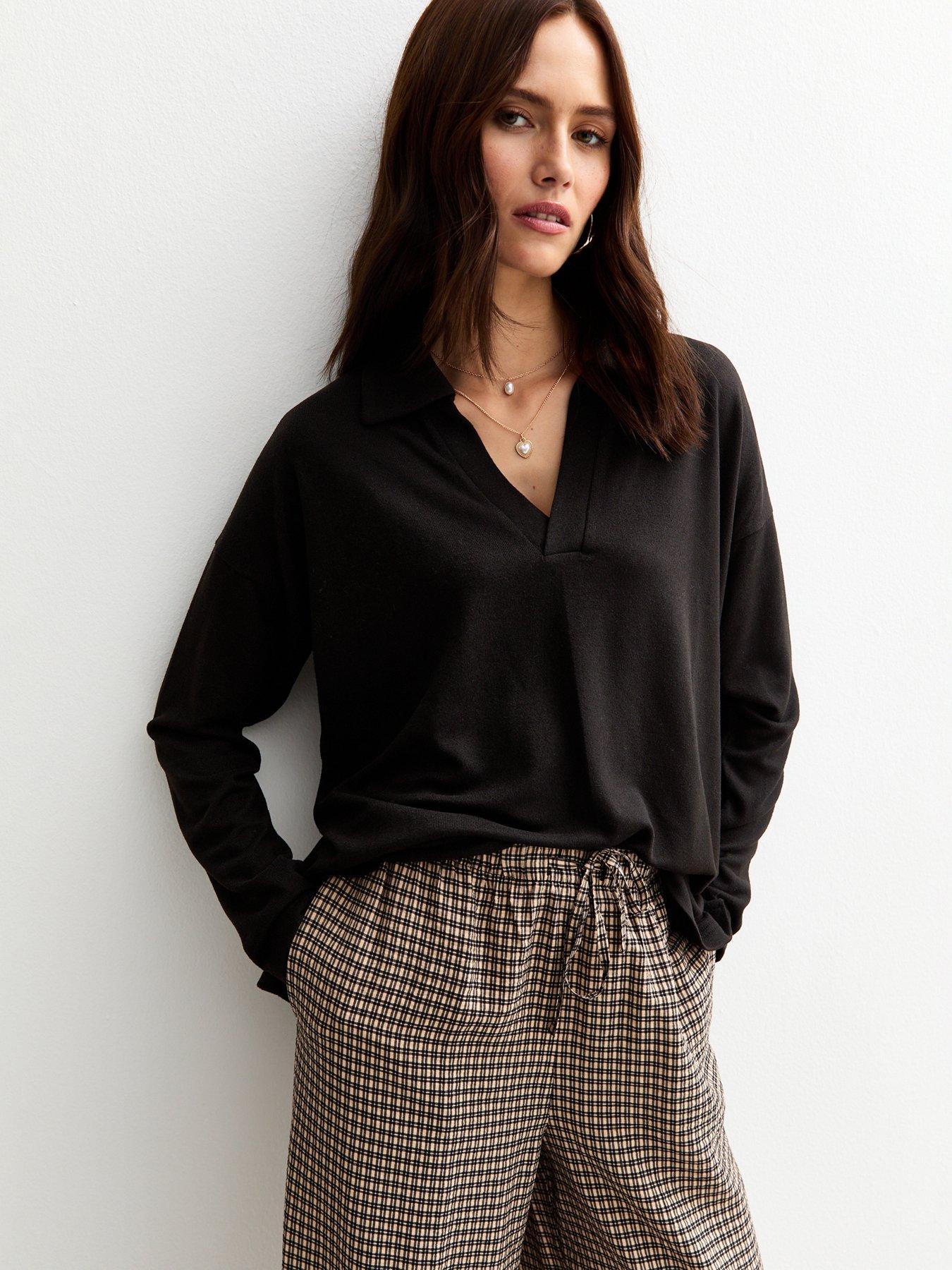 New Look Black Soft Touch Rugby Polo Top