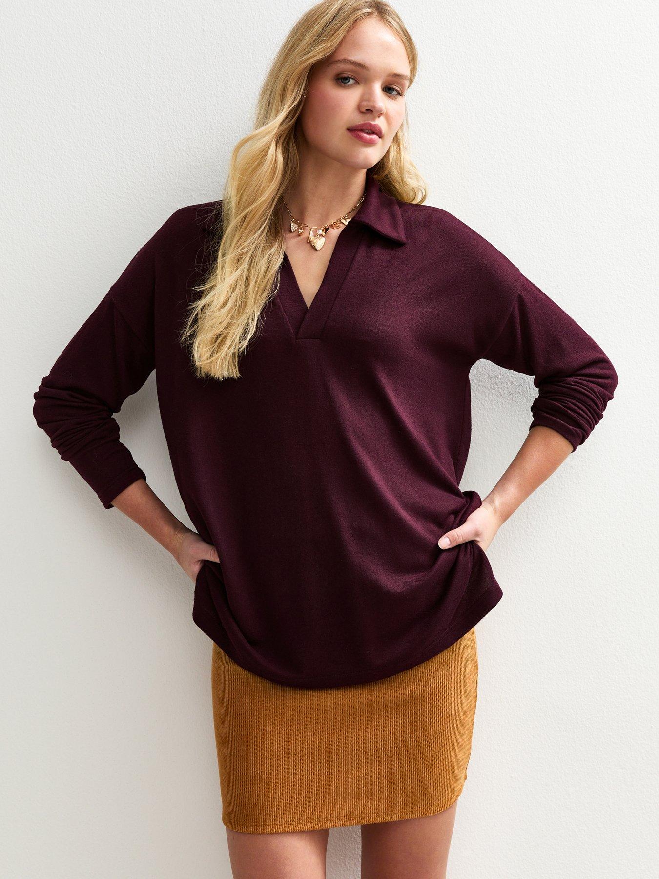 New Look Dark Purple Soft Touch Rugby Polo Top