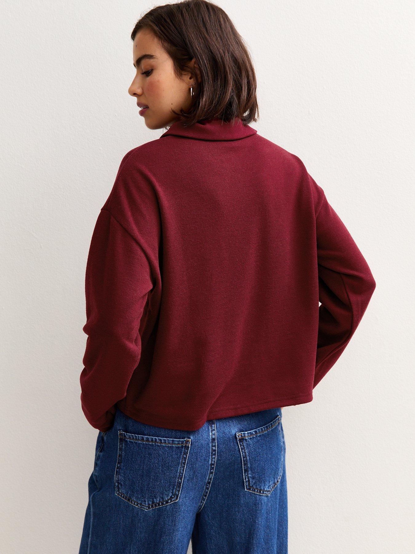 new-look-soft-touch-long-sleeve-button-up-polo-top-dark-redstillFront