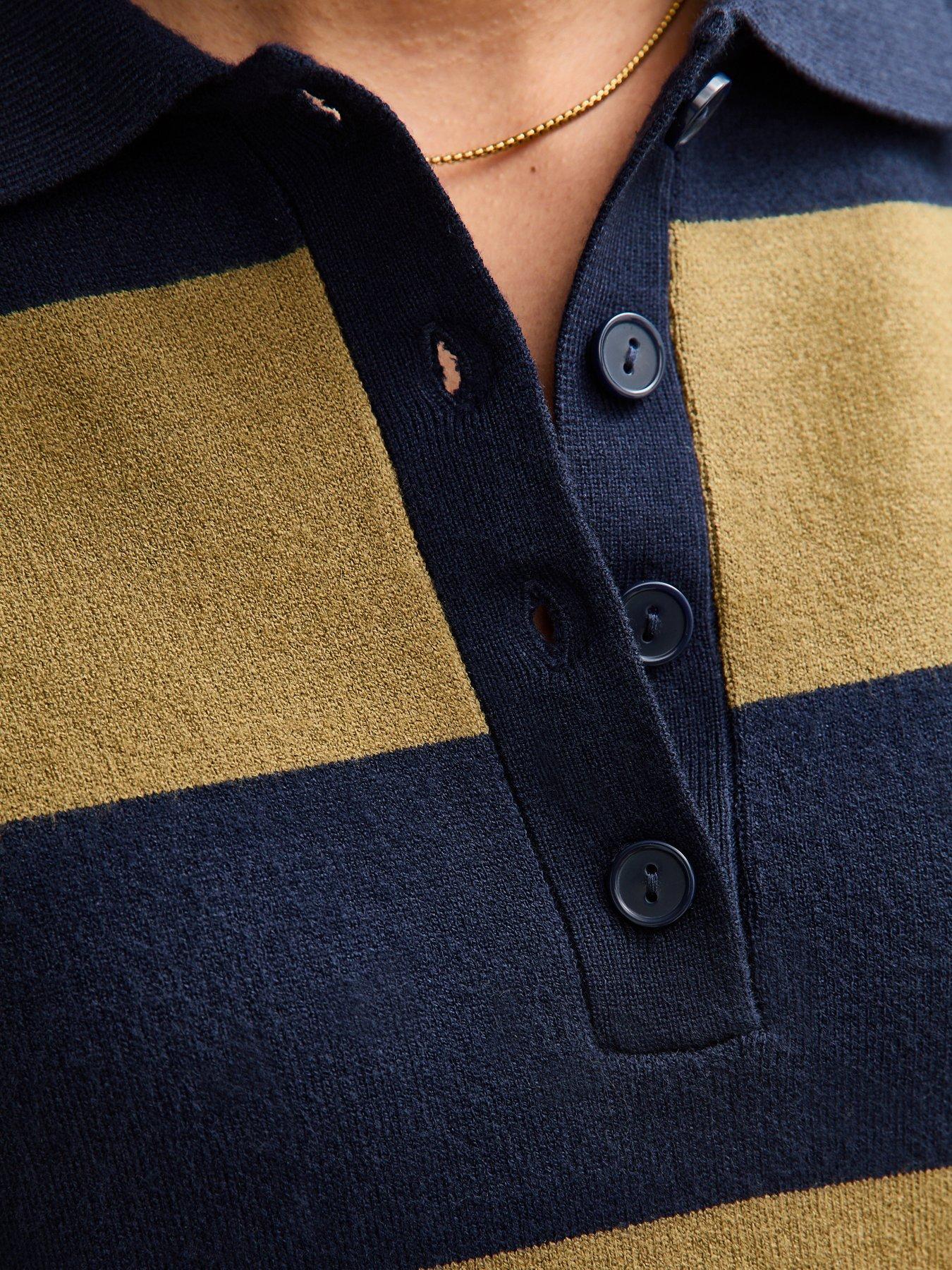 Image 6 of 6 of New Look Striped&nbsp;Compact Knit Button Up Polo Top - Green