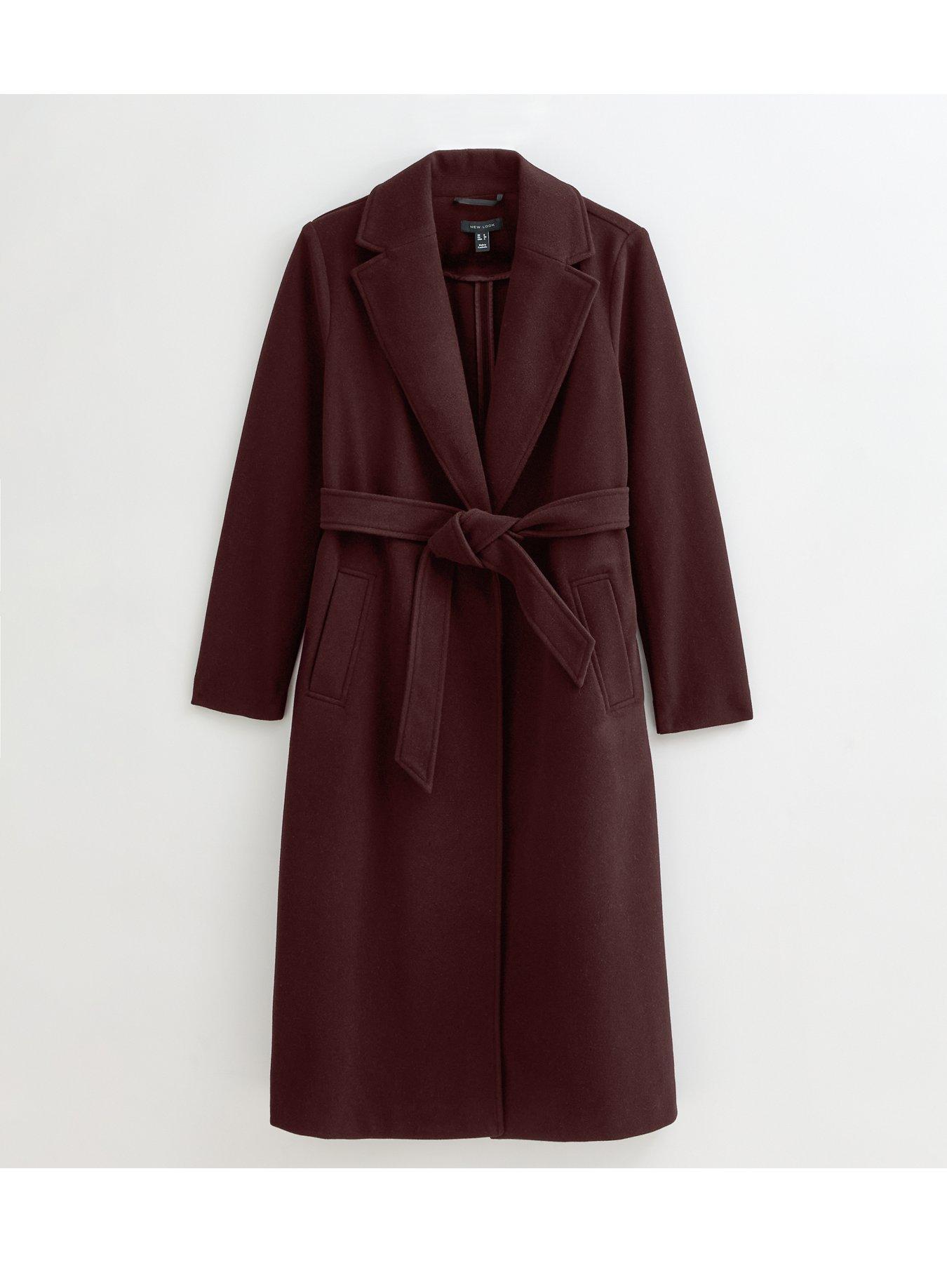 Image 6 of 6 of New Look Burgundy Unlined Longline Belted Coat