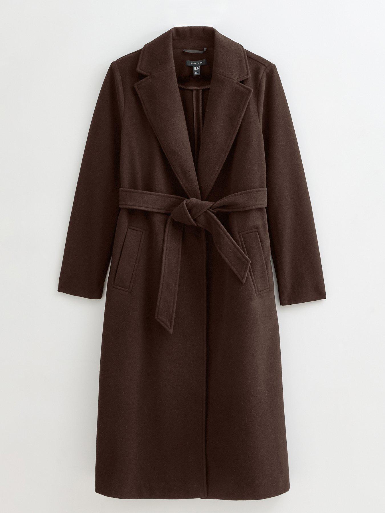 Image 5 of 5 of New Look Unlined Longline Belted Coat - Dark Brown