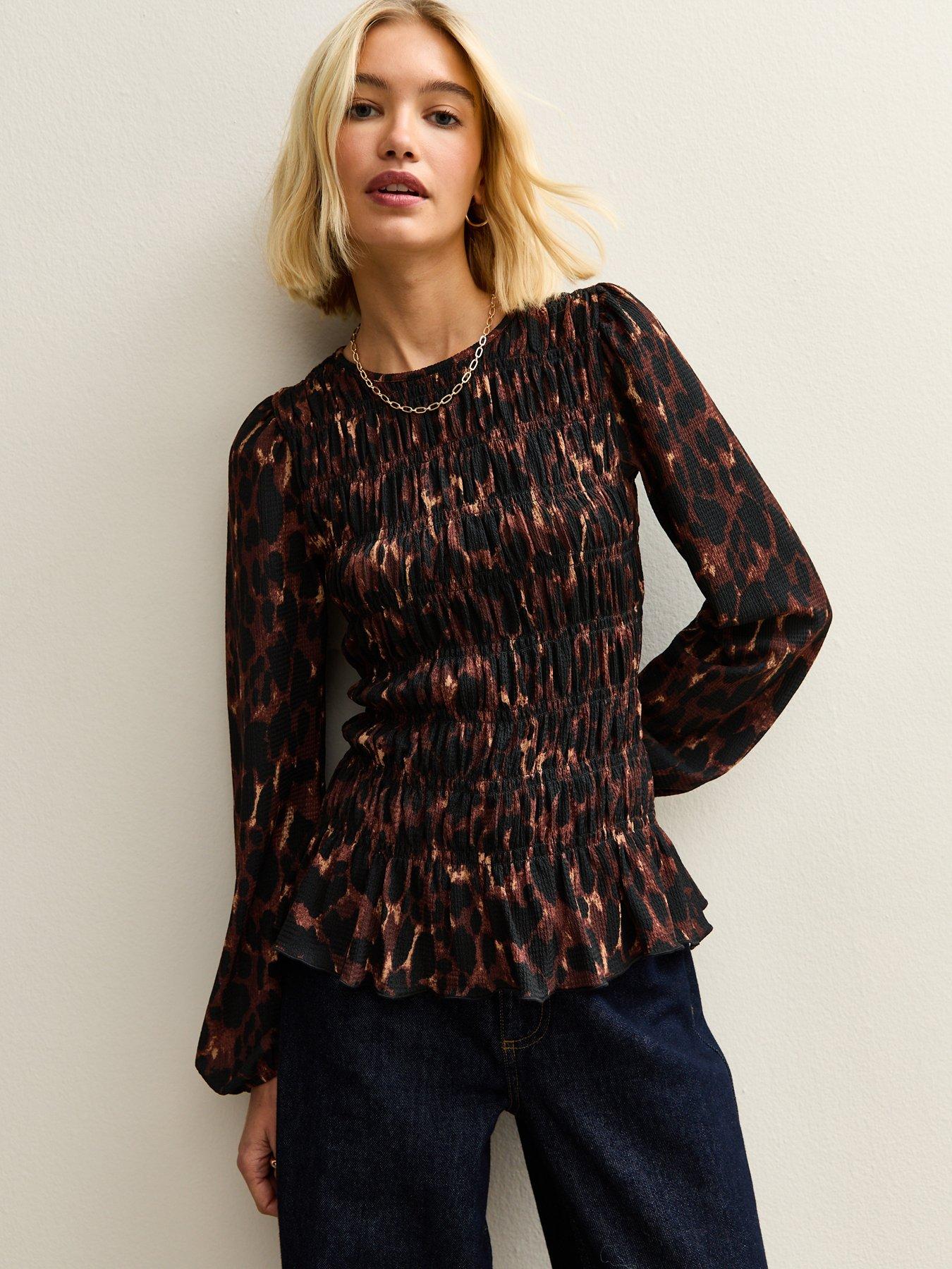 new-look-animal-print-textured-jersey-shirred-top-print