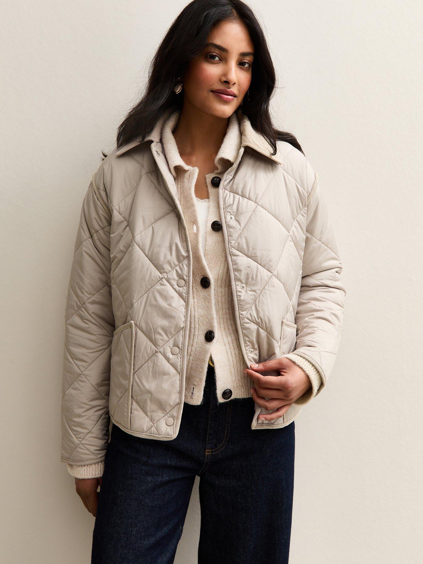 New Look Corduroy Collar Quilted Jacket - Cream