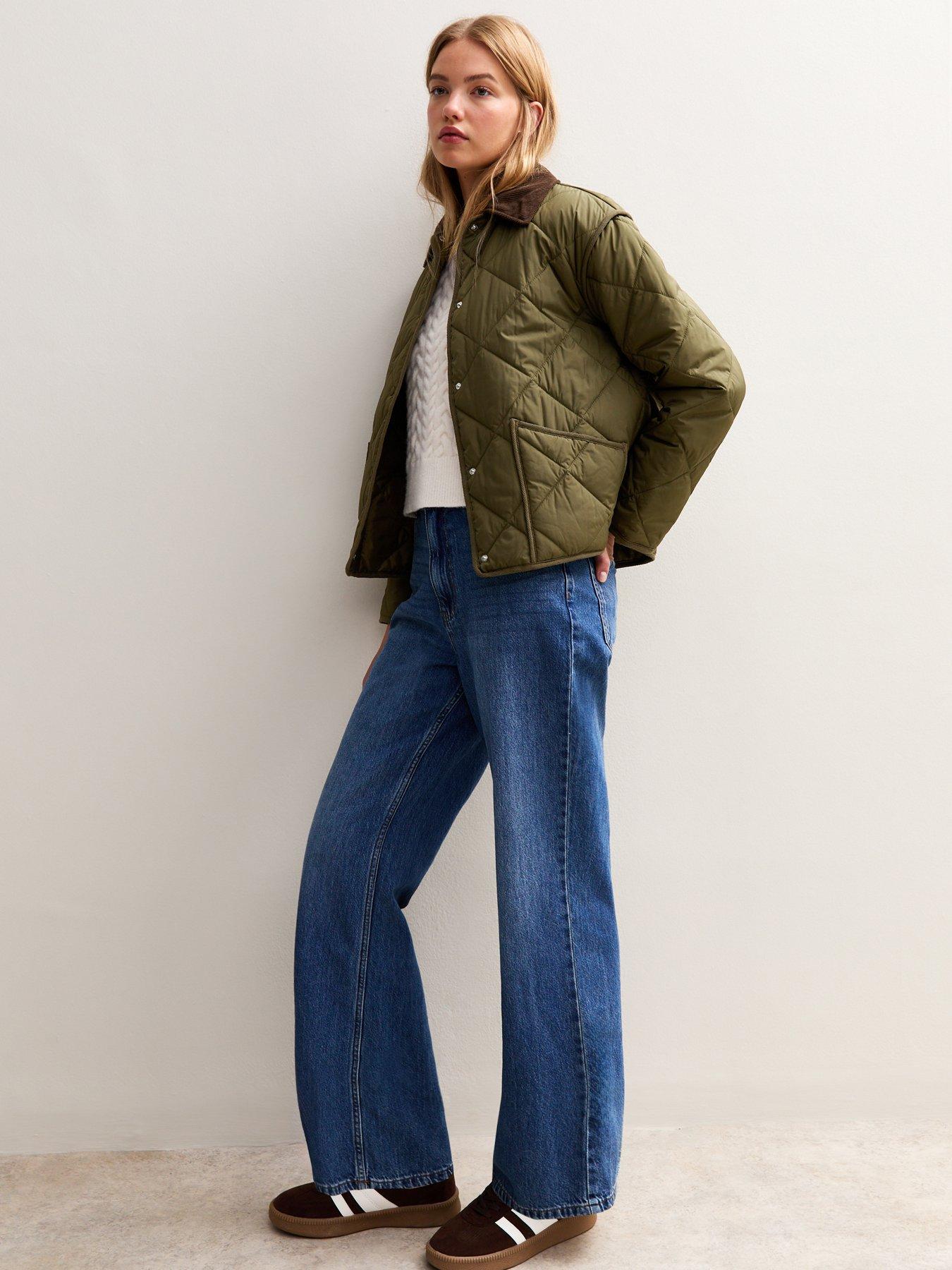 Image 1 of 4 of New Look Corduroy Collar Quilted Jacket - Green