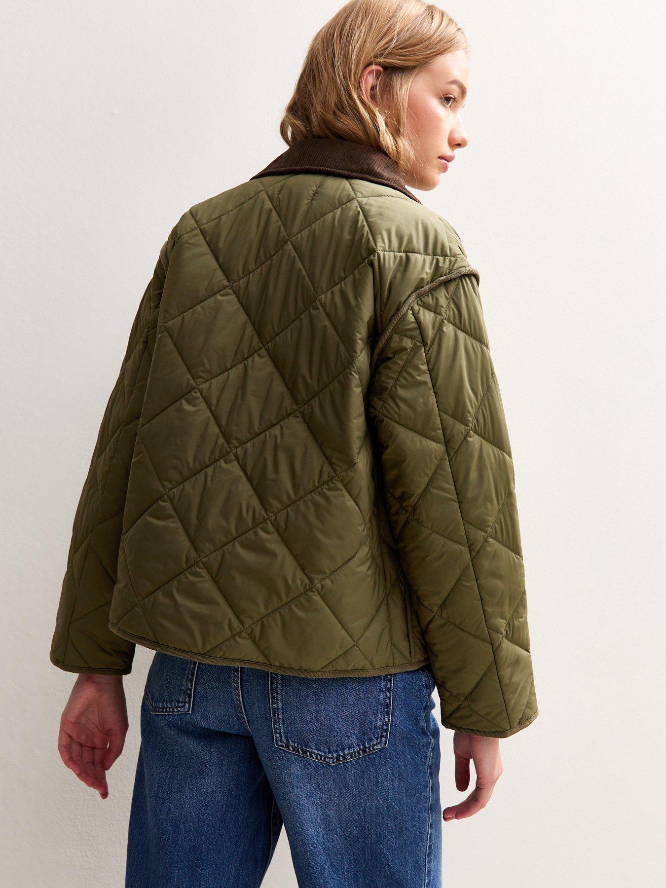 Image 2 of 4 of New Look Corduroy Collar Quilted Jacket - Green