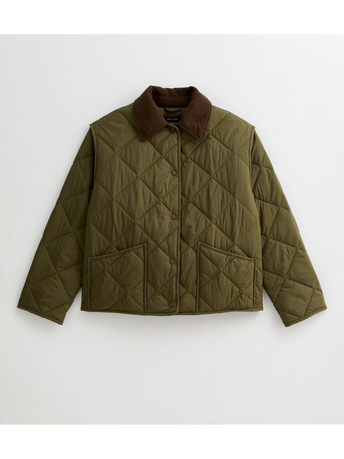 Image 4 of 4 of New Look Corduroy Collar Quilted Jacket - Green