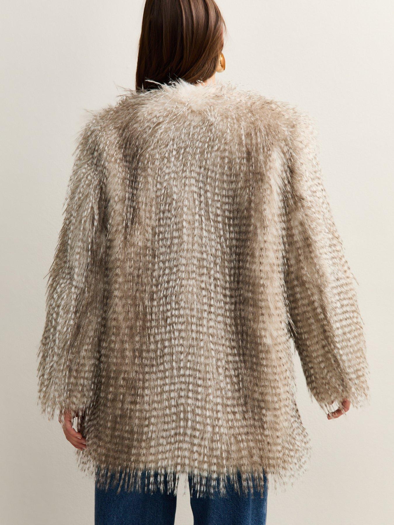 Image 2 of 4 of New Look Faux Fur Midi Coat - White