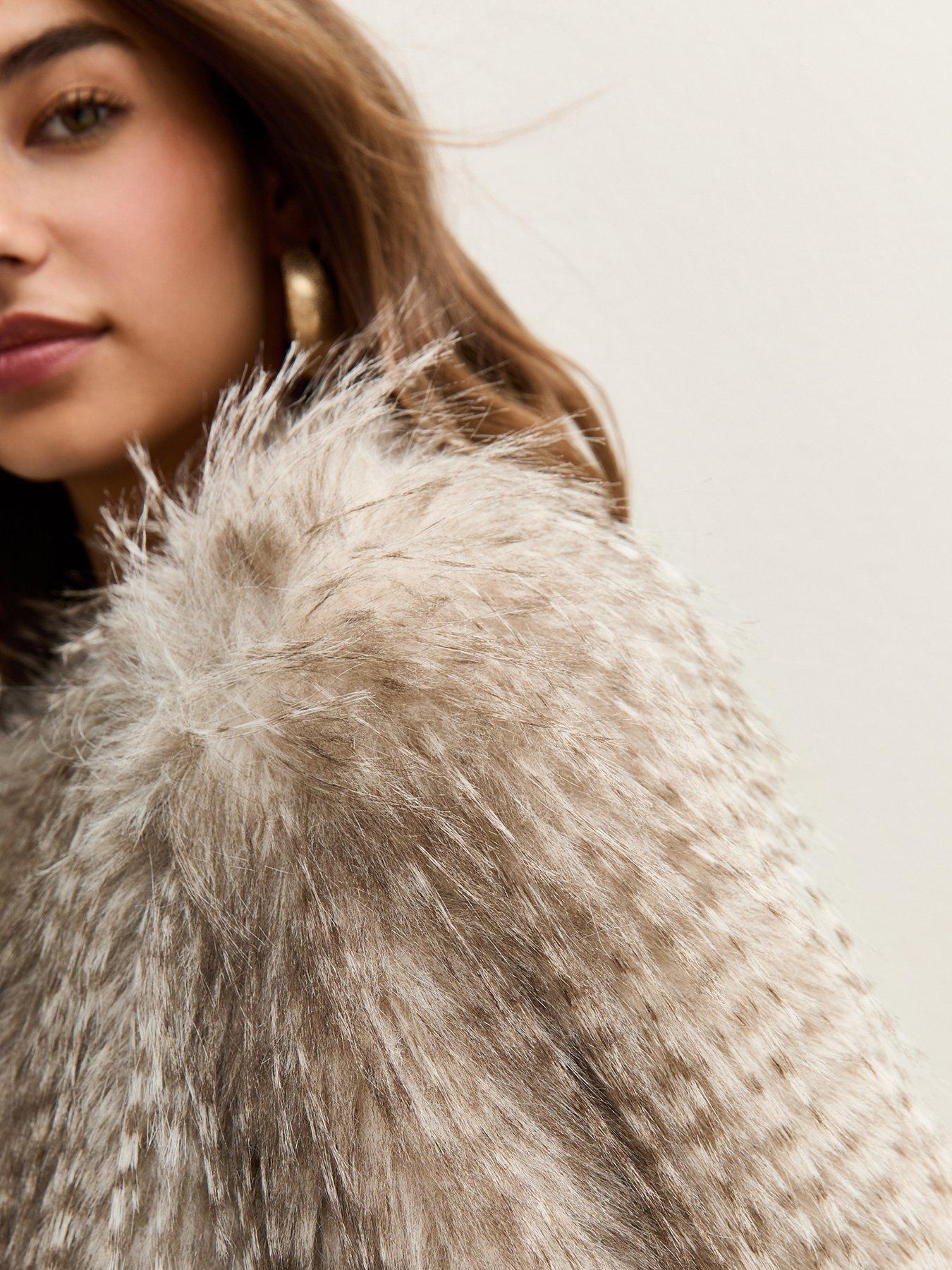 Image 4 of 4 of New Look Faux Fur Midi Coat - White