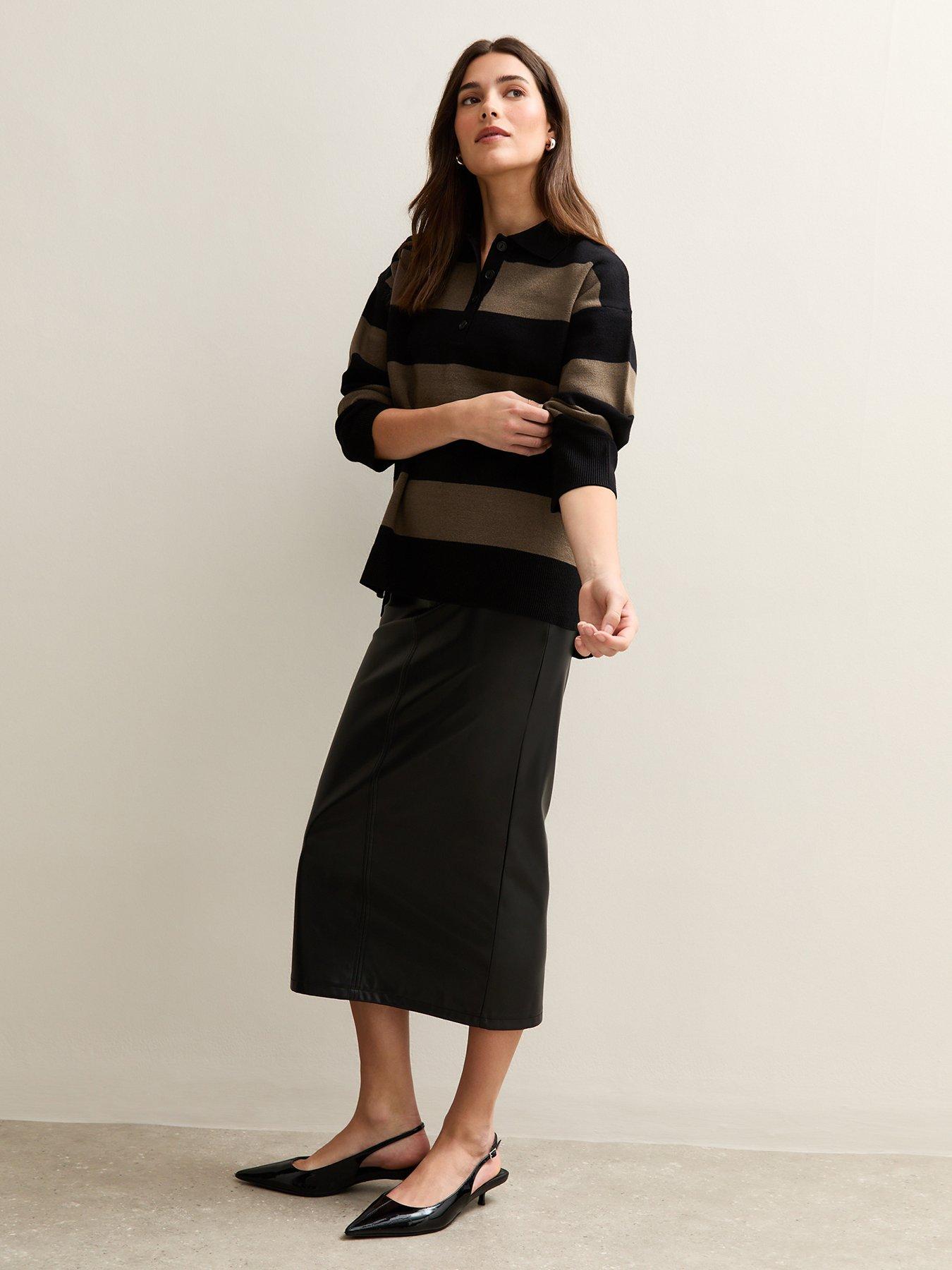 new-look-compact-knit-button-up-polo-top-stripedetail