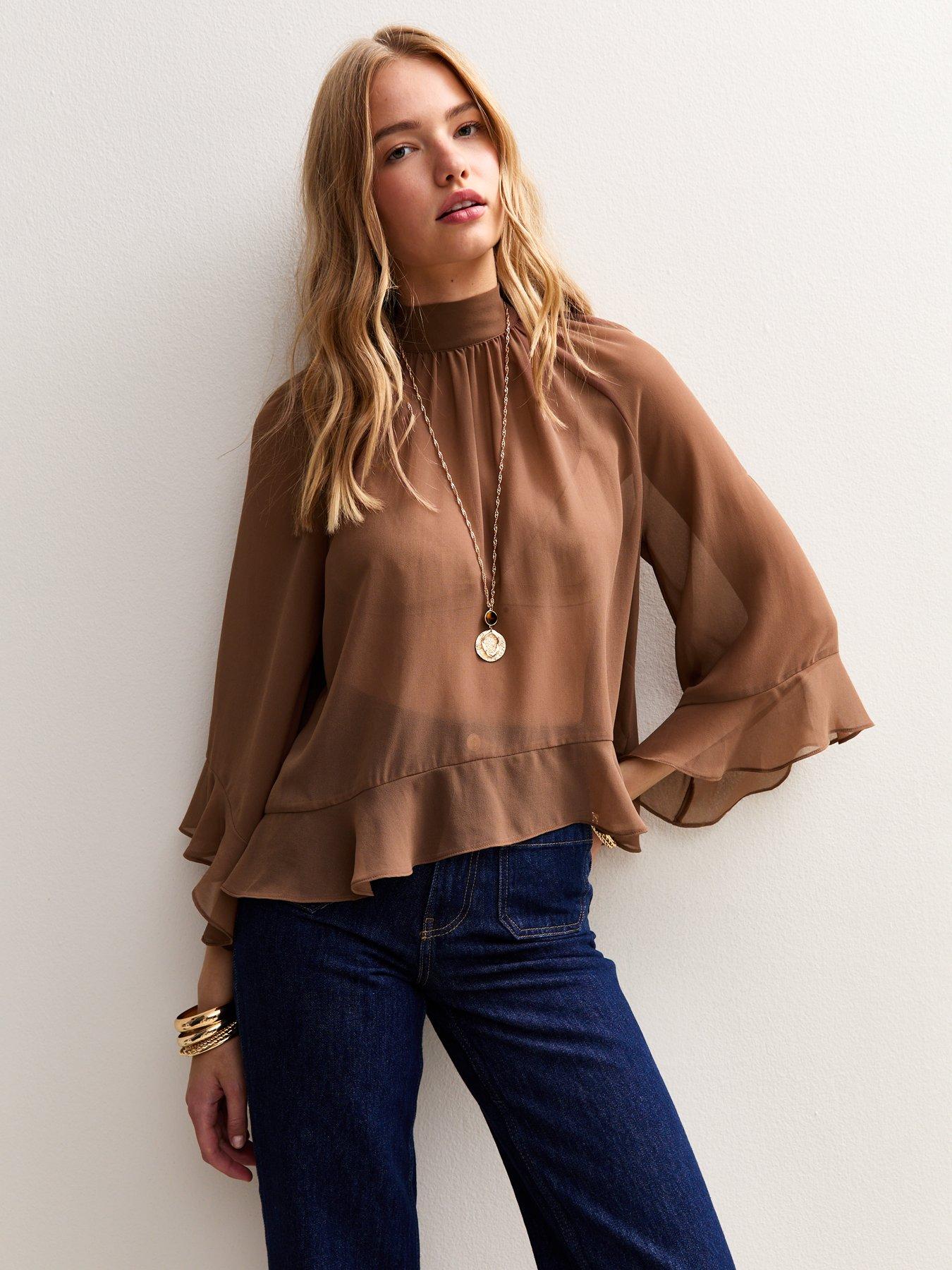new-look-peta-plain-ruffle-chiff-blouse-brown
