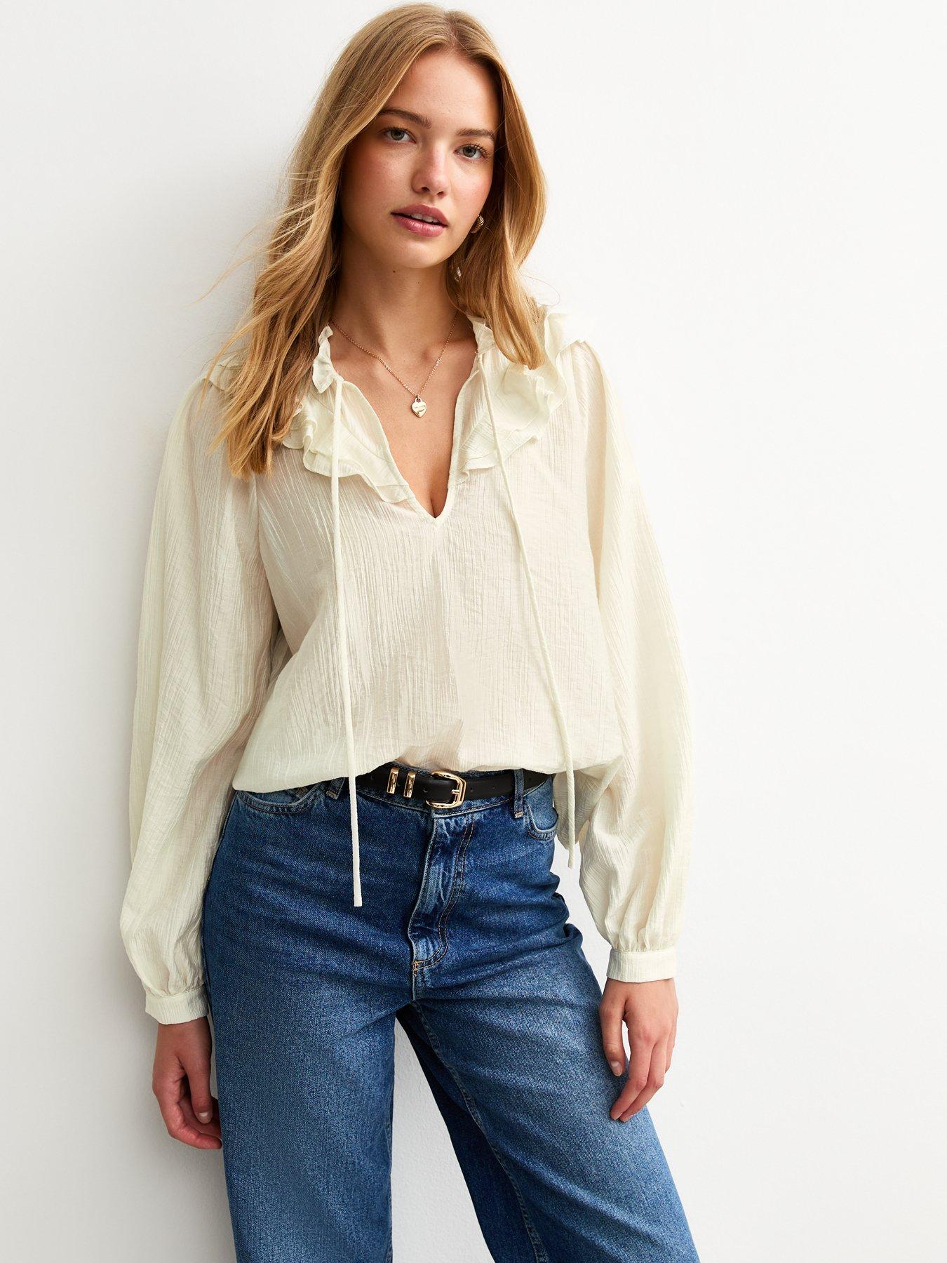 New Look Frill Tie Neck Blouse - White
