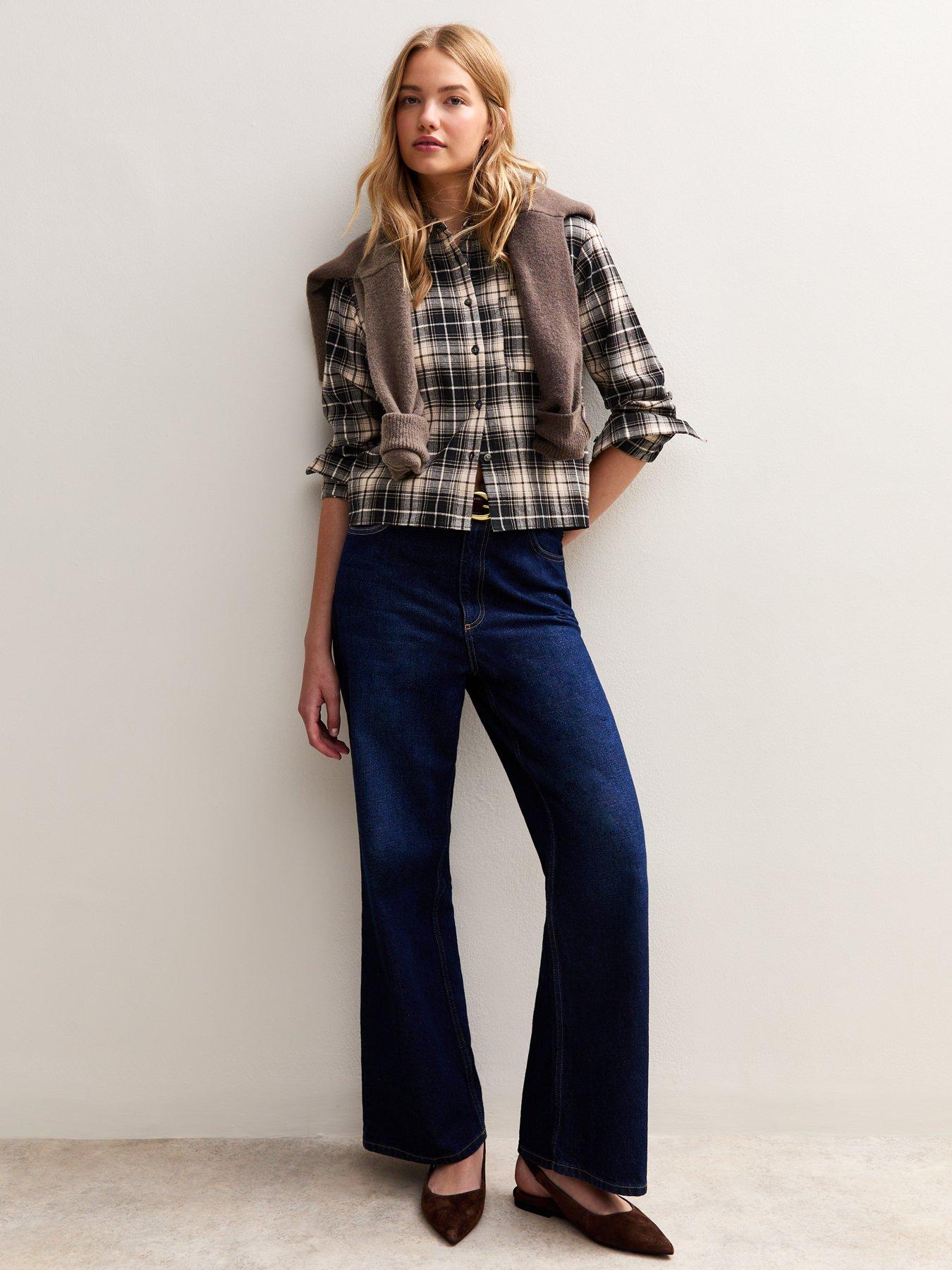 new-look-check-print-long-sleeve-cropped-shirt-blackdetail