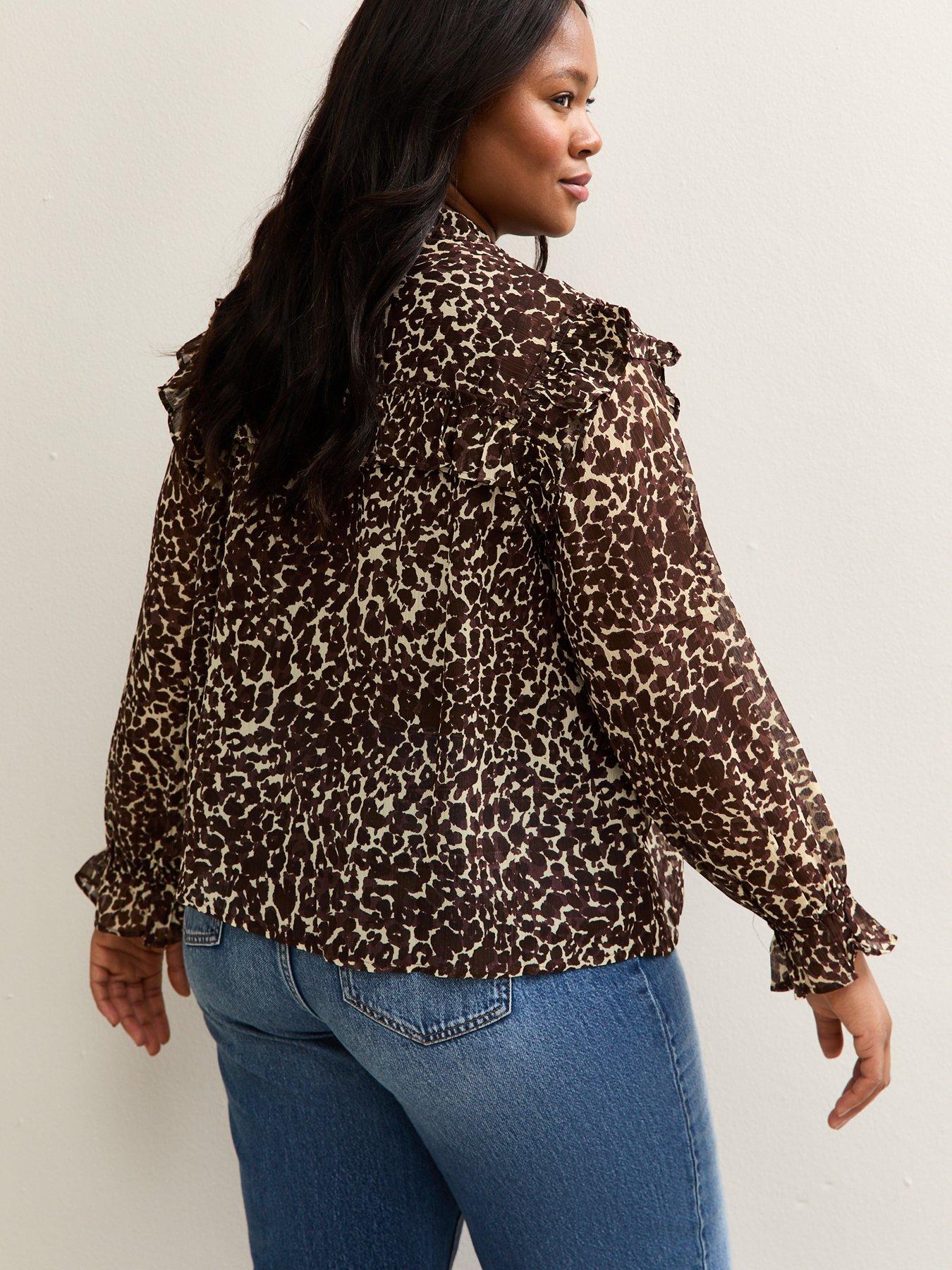 new-look-curves-brown-animal-print-ruffle-trim-tie-neck-blousestillFront