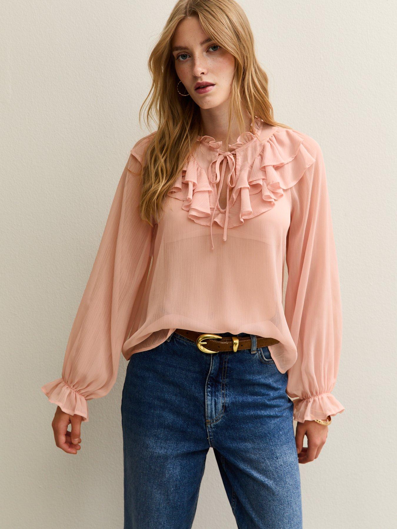 New Look Frill Trim Chiffon Blouse - Pink